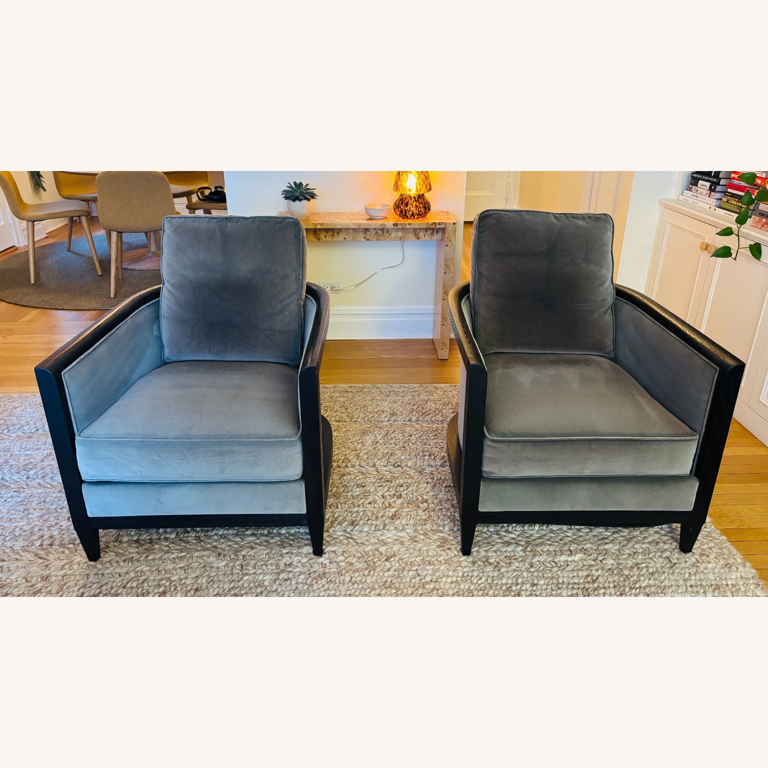 Pair of Velvet Club Lounge Chairs by Holly Hunt - image-1