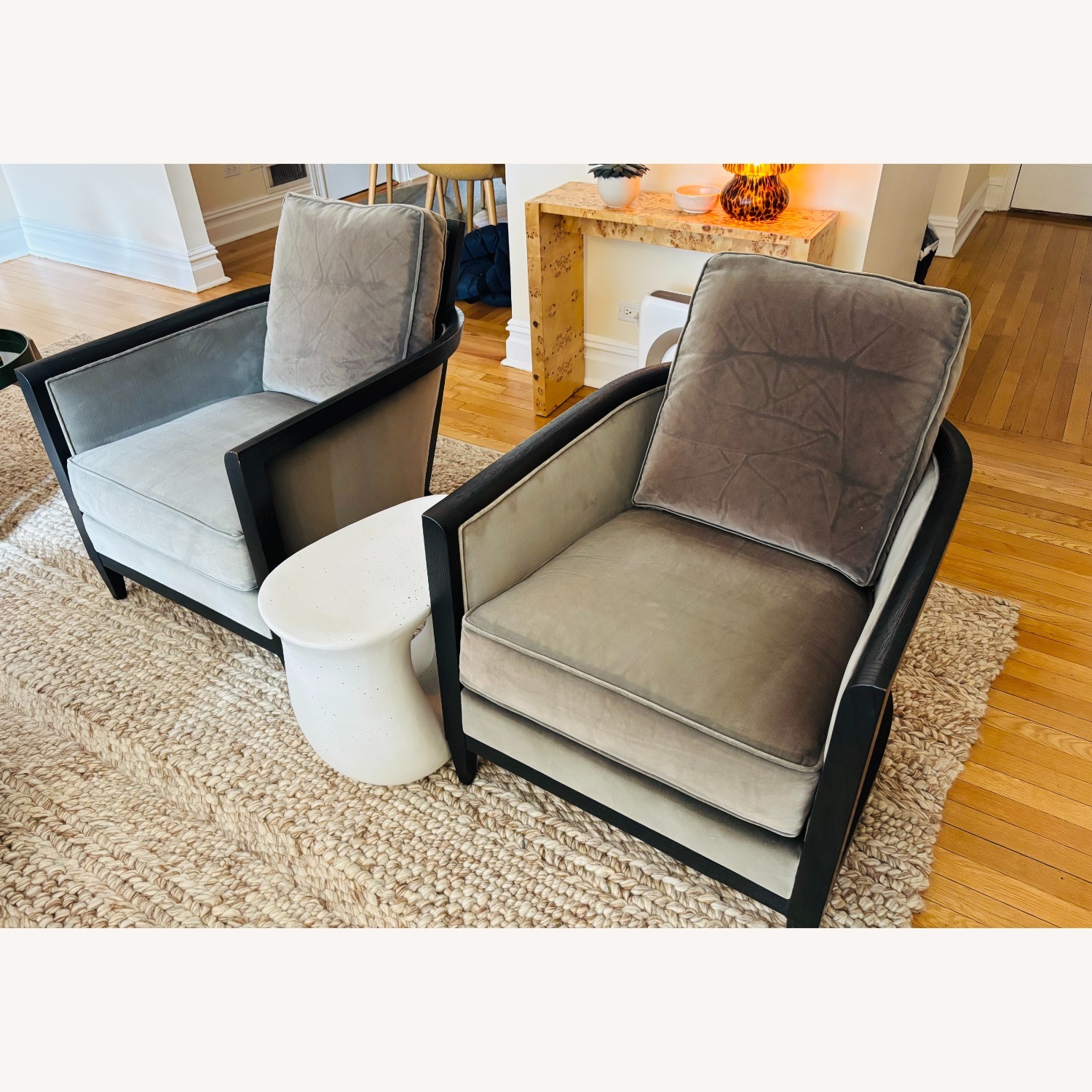 Pair of Velvet Club Lounge Chairs by Holly Hunt - image-15