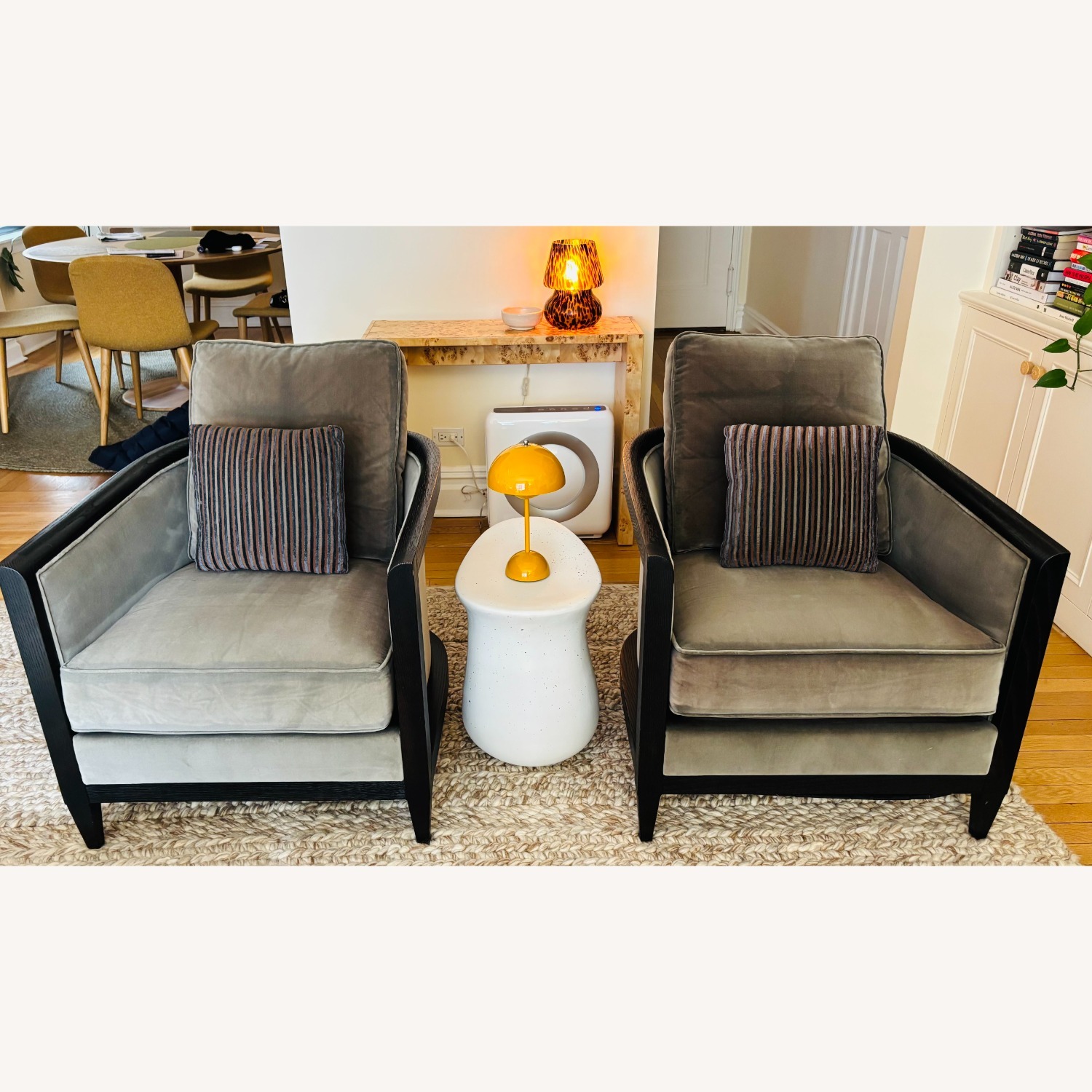 Pair of Velvet Club Lounge Chairs by Holly Hunt - image-14