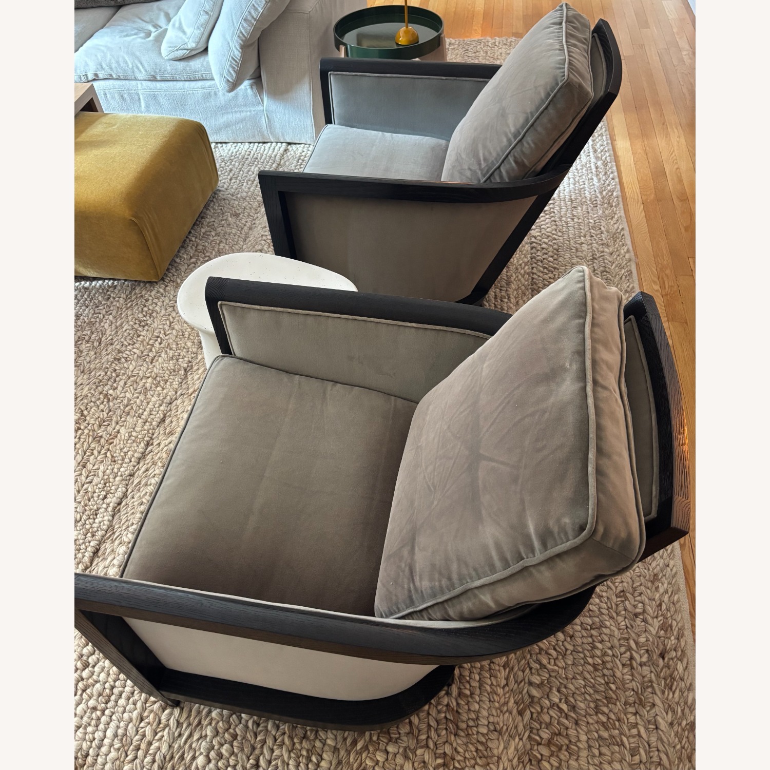 Pair of Velvet Club Lounge Chairs by Holly Hunt - image-11