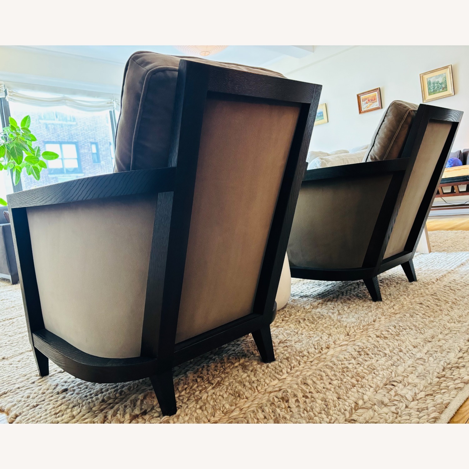 Pair of Velvet Club Lounge Chairs by Holly Hunt - image-13