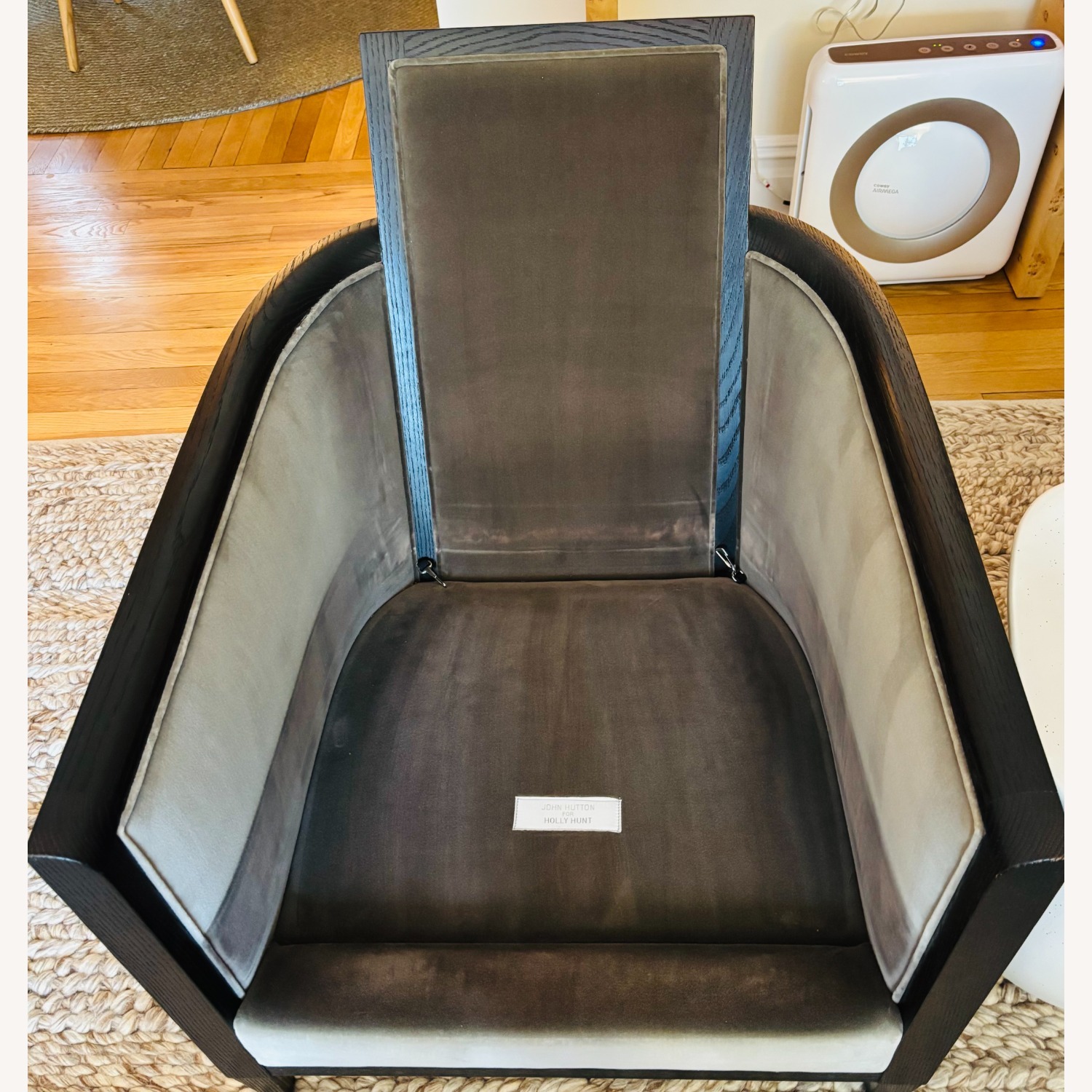 Pair of Velvet Club Lounge Chairs by Holly Hunt - image-8