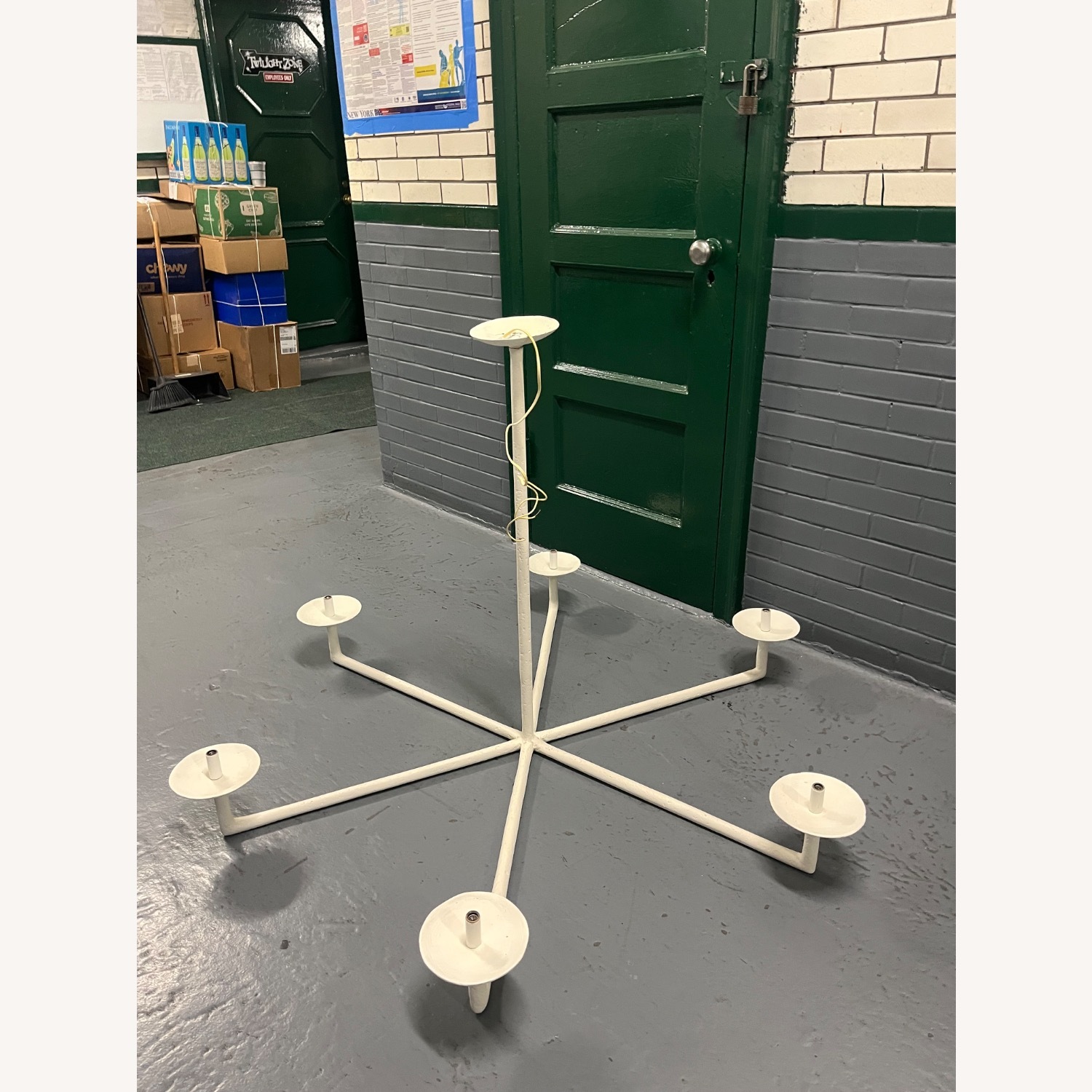 White Metal 6 Arm Chandelier - image-3