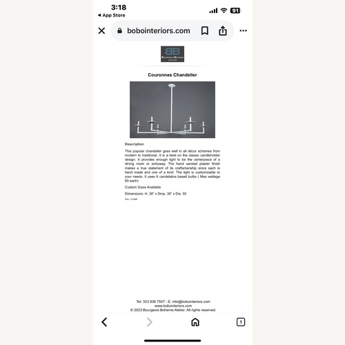 Used White Metal 6 Arm Chandelier for sale on AptDeco