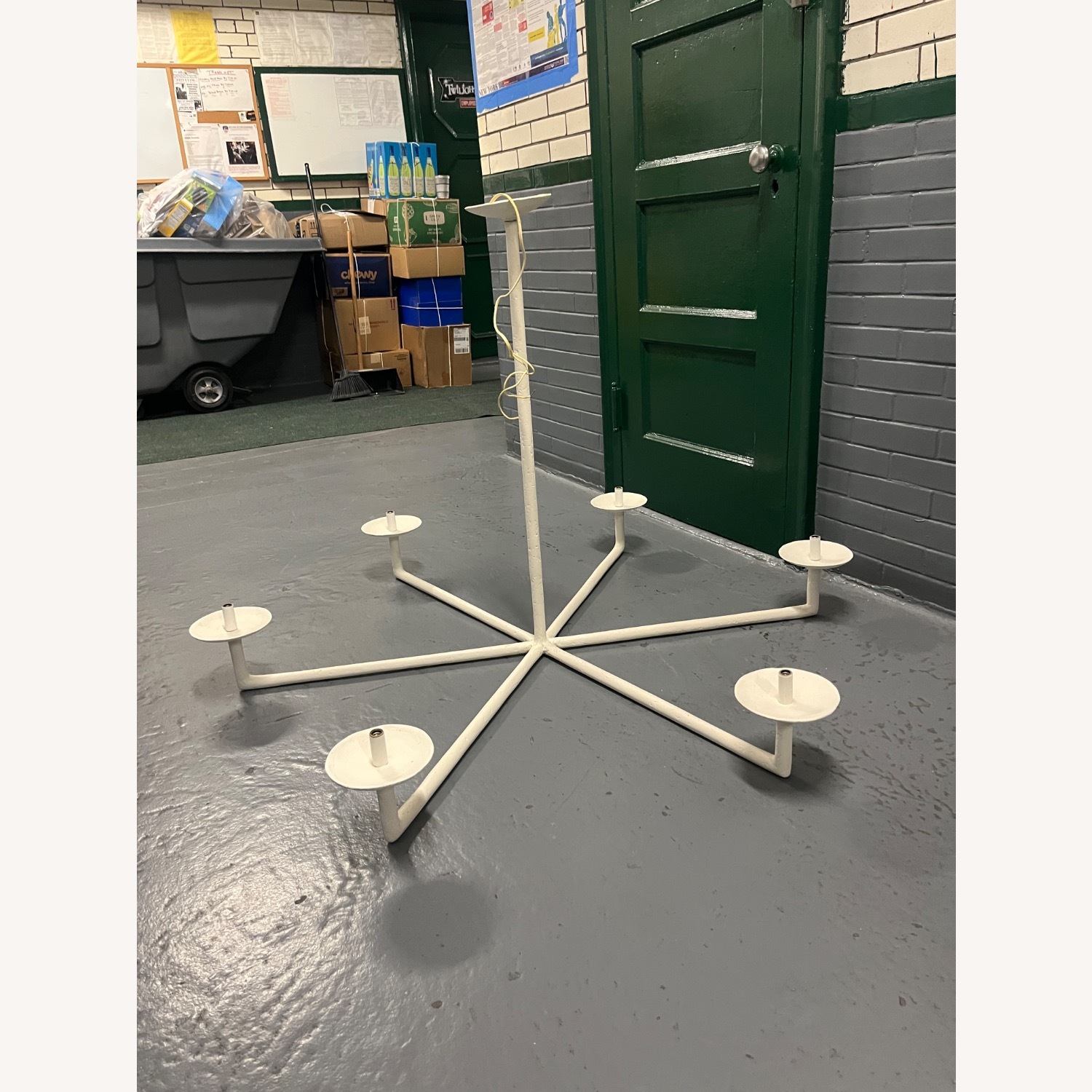 White Metal 6 Arm Chandelier - image-2