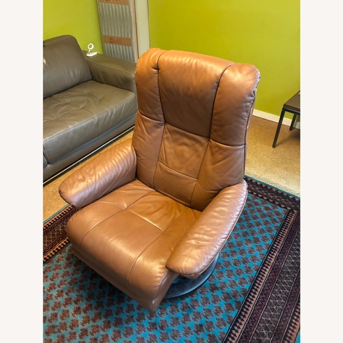 Used Mayfair Light Brown Leather Recliner for sale on AptDeco