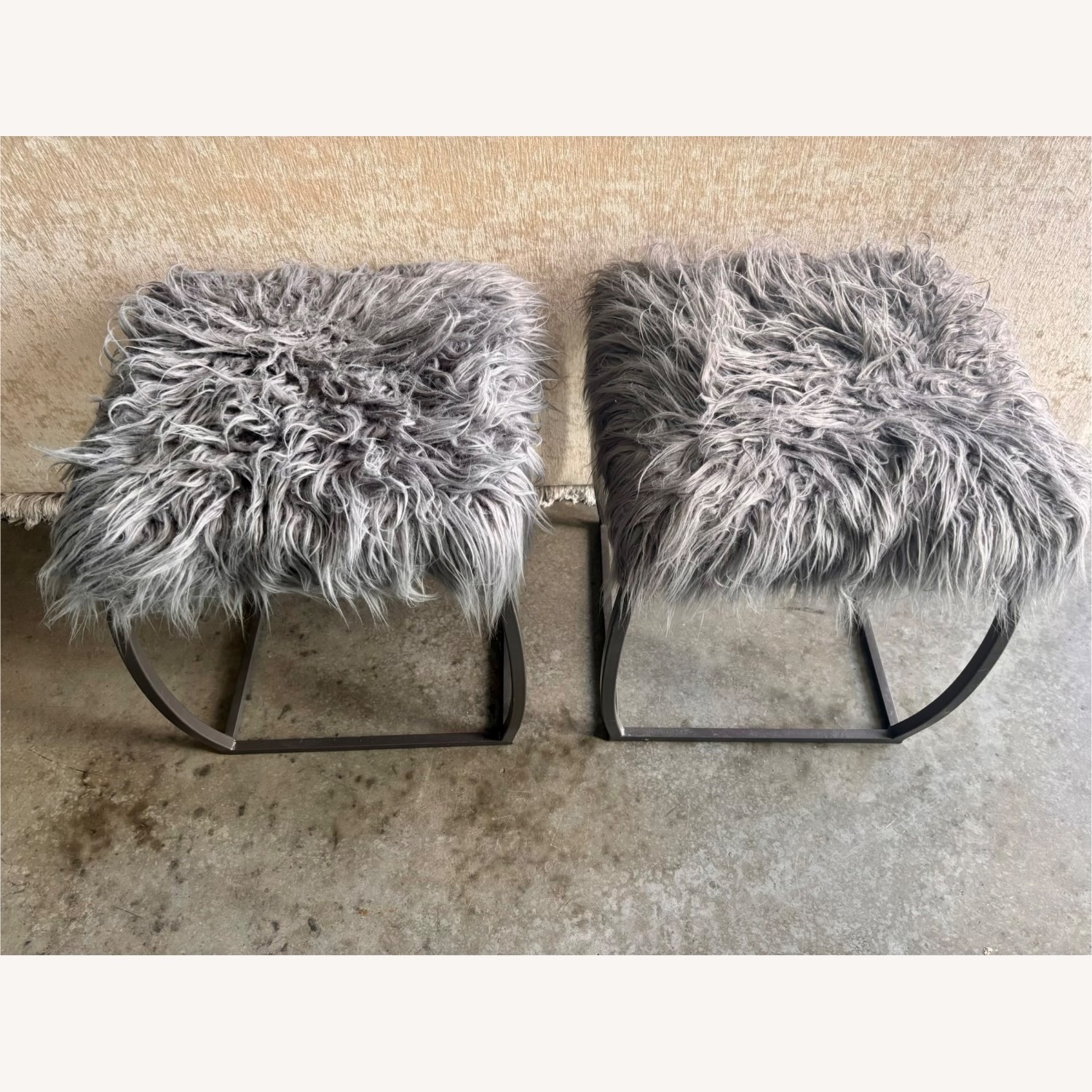 Contemporary Faux Fur-Top Accent Stools (Set of 2) - image-2