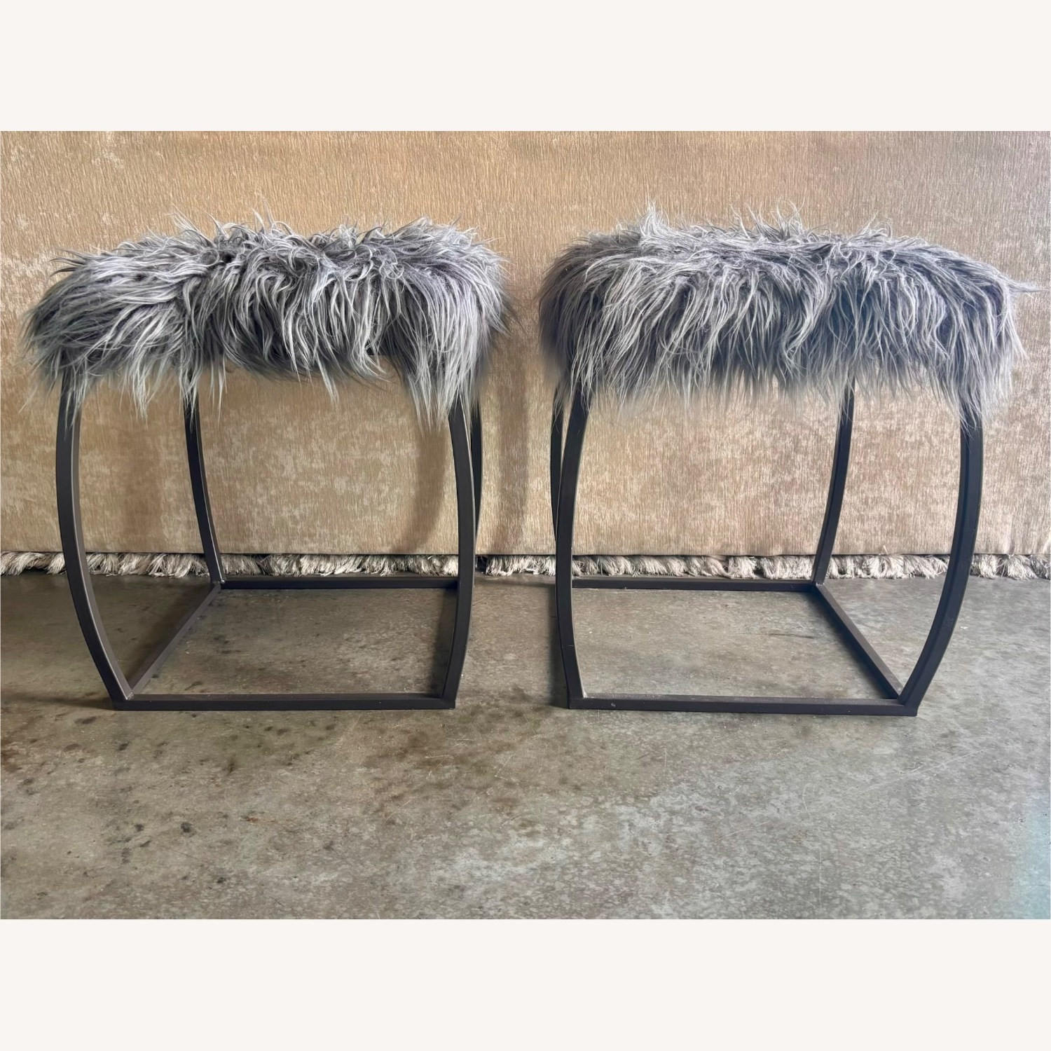Contemporary Faux Fur-Top Accent Stools (Set of 2) - image-1
