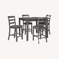 Dark Gray Wood Dining Set - Table with 4 Chairs 