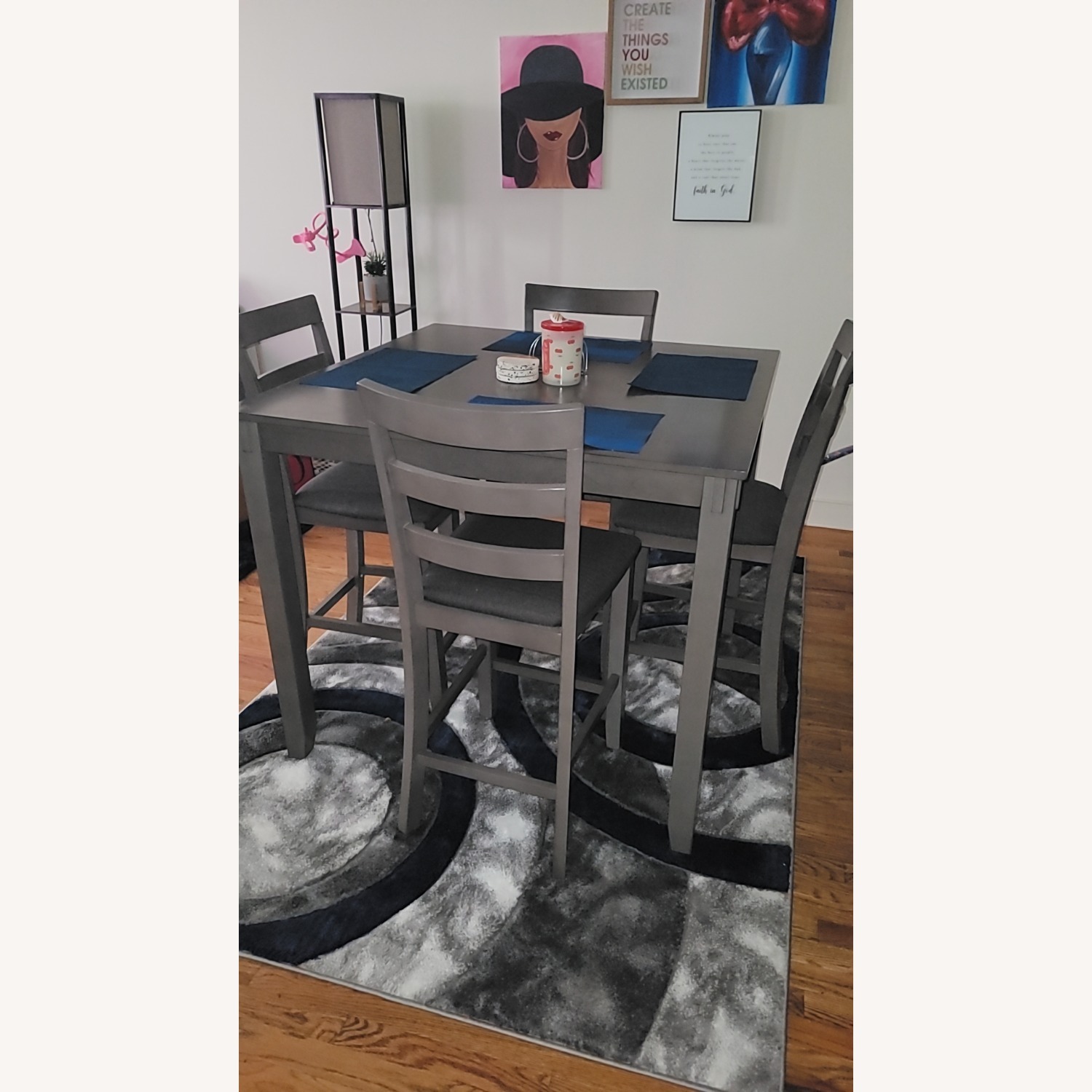 Dark Gray Wood Dining Set - Table with 4 Chairs  - image-1