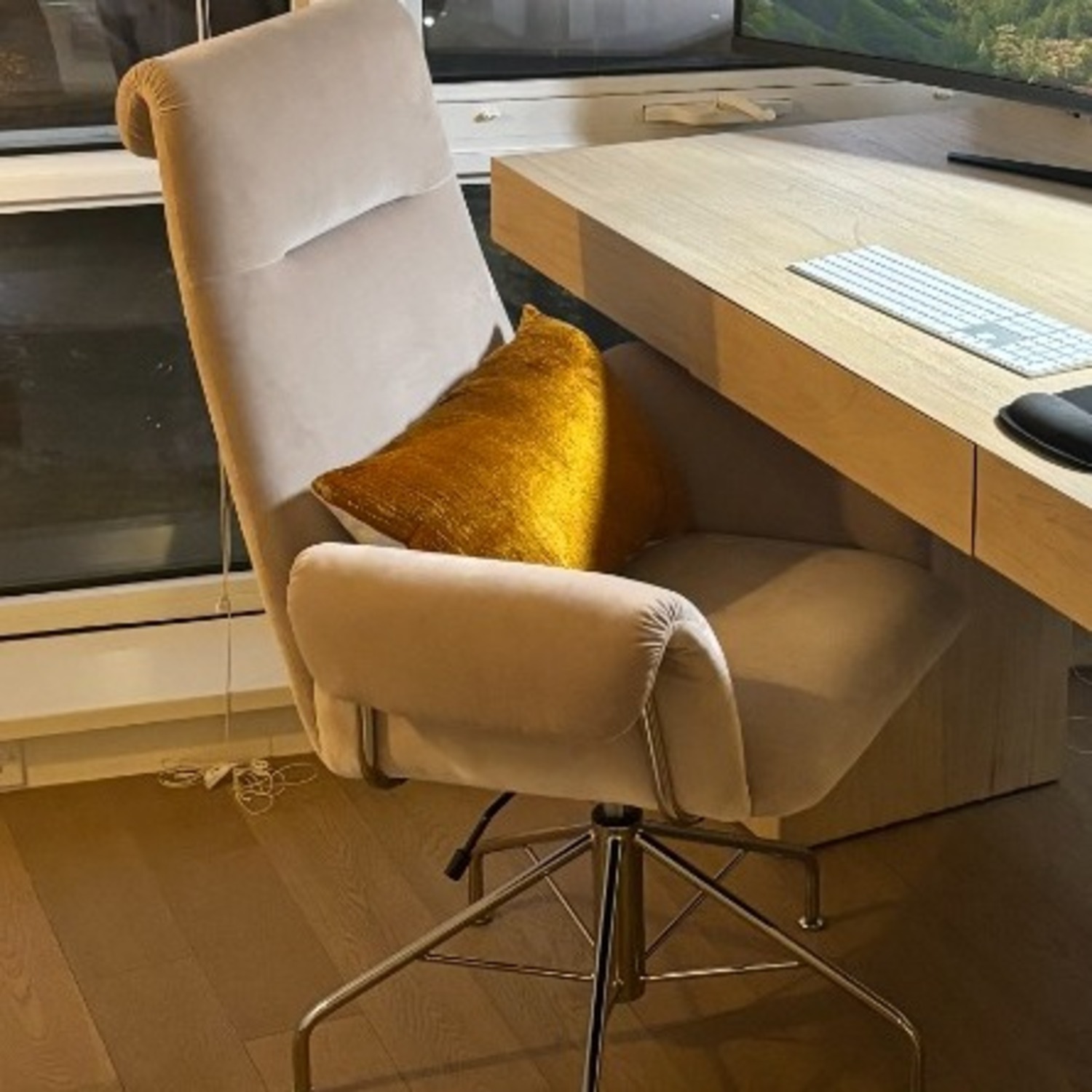 CB2 Saviti Bone Velvet Office Chair - image-1