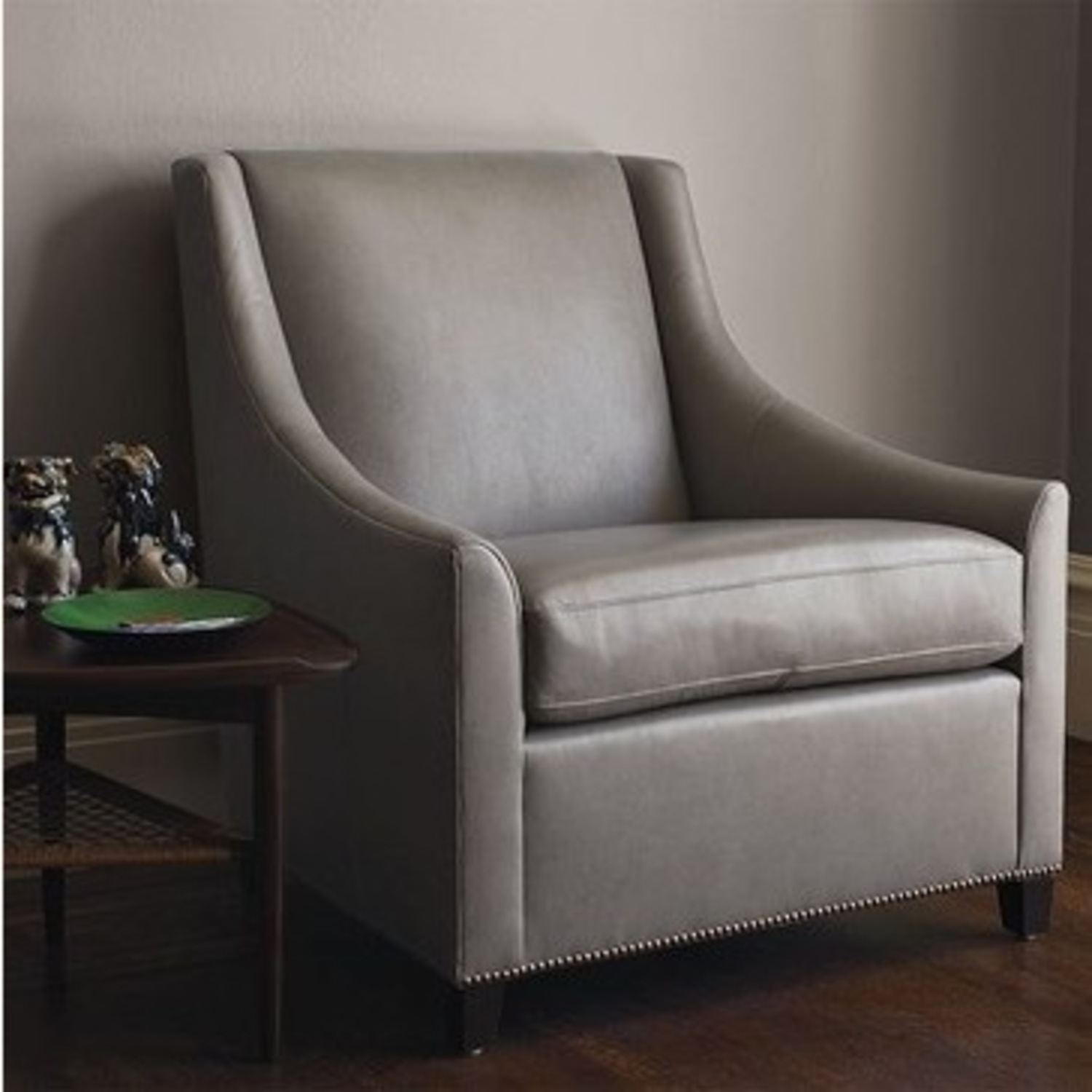 West Elm Sweep Elephant Gray Leather Chair  - image-1