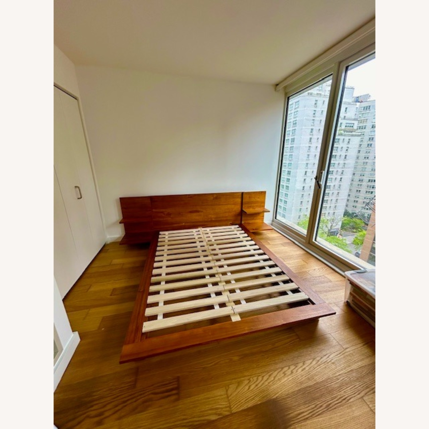 CB2 Andes Acacia Wood Platform Queen Bed with Nightstands - image-1