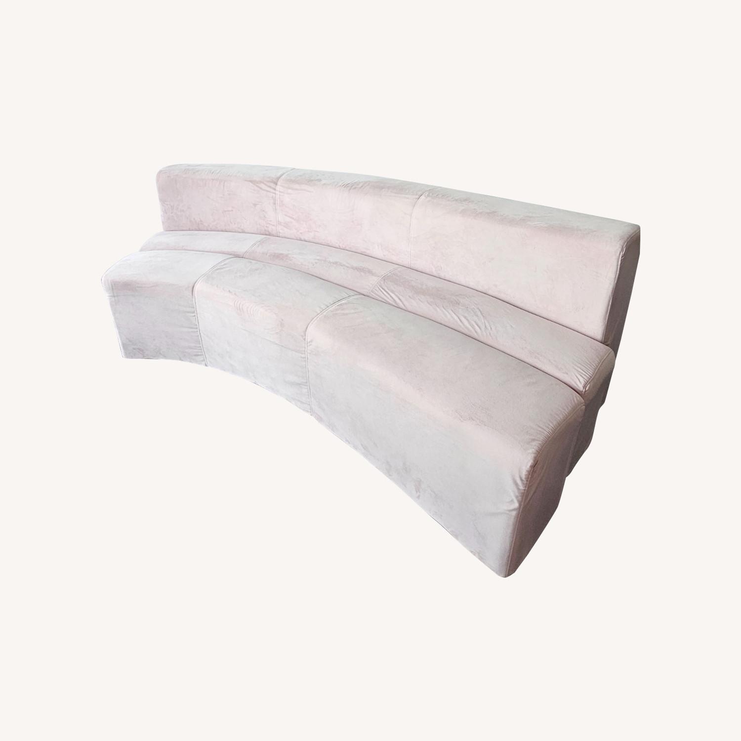 Art Deco Curved Pink Blush Velvet Sofa - image-0