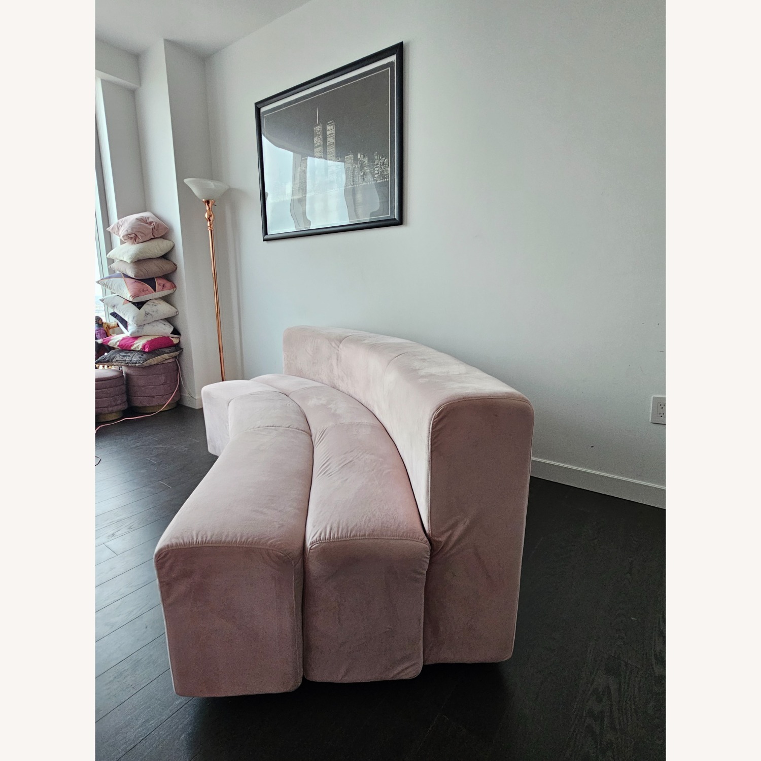 Art Deco Curved Pink Blush Velvet Sofa - image-3