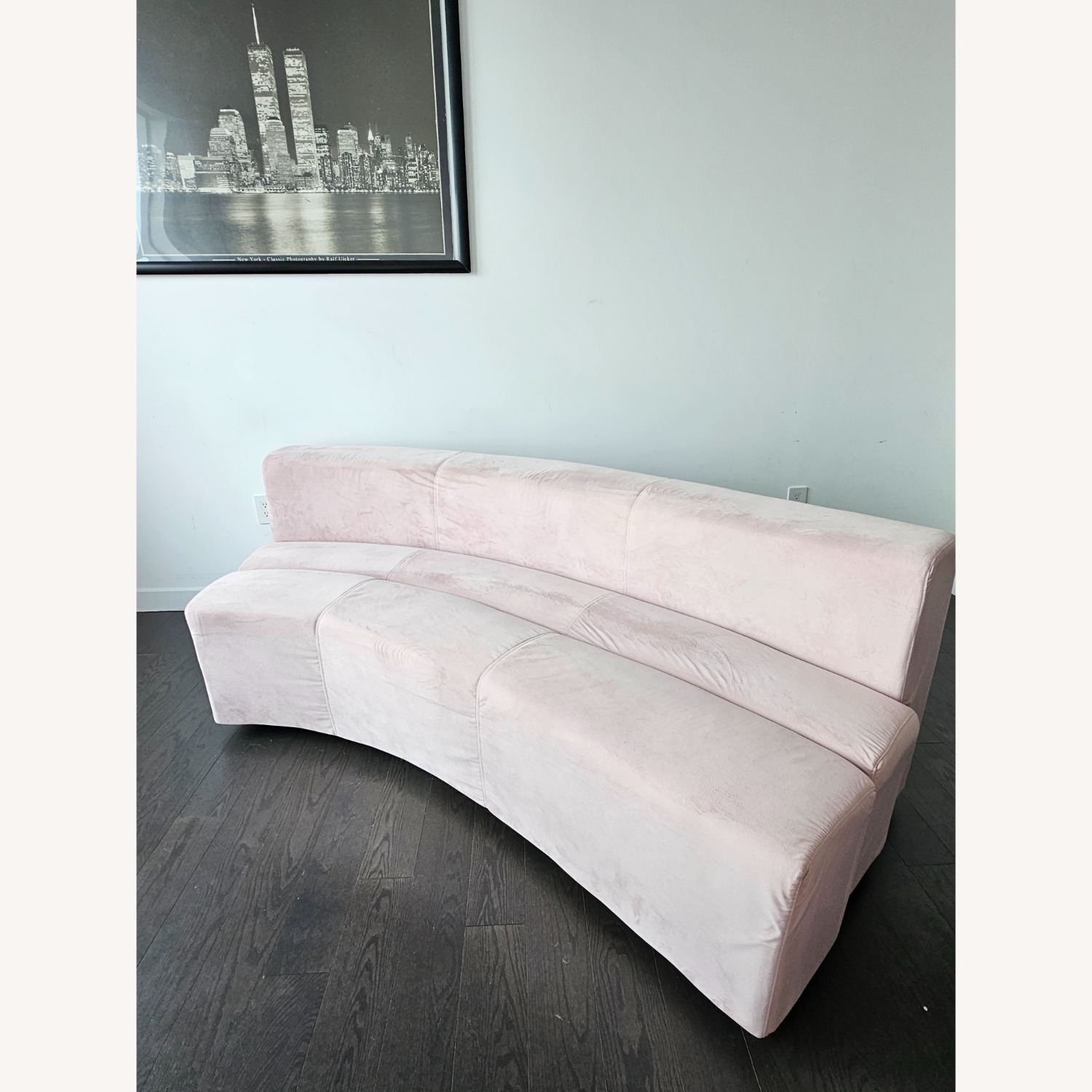 Art Deco Curved Pink Blush Velvet Sofa - image-1