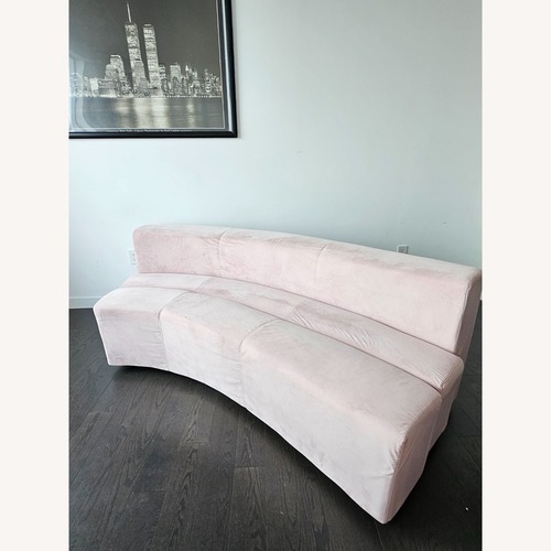 Used Art Deco Curved Pink Blush Velvet Sofa for sale on AptDeco