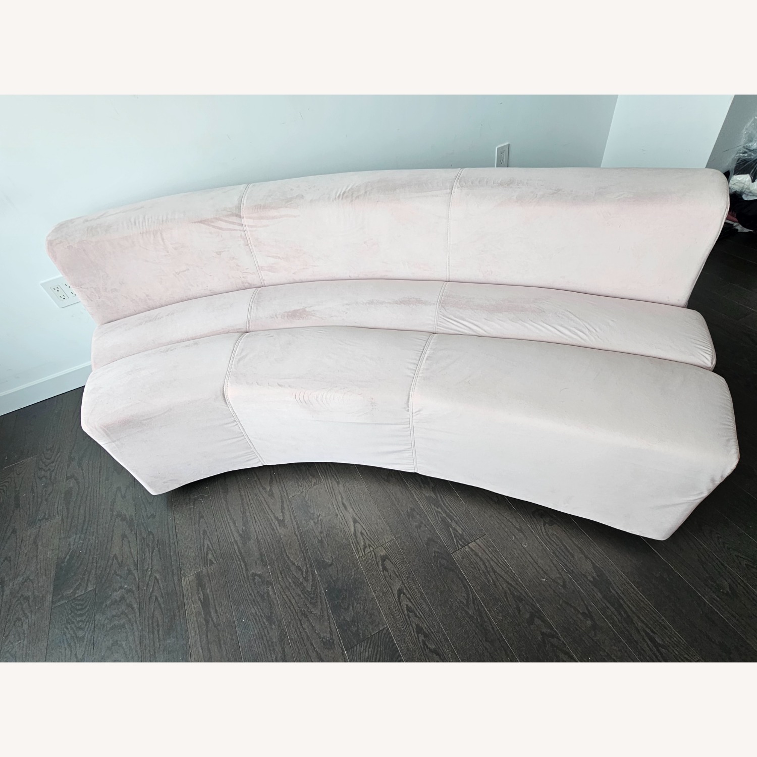 Art Deco Curved Pink Blush Velvet Sofa - image-7