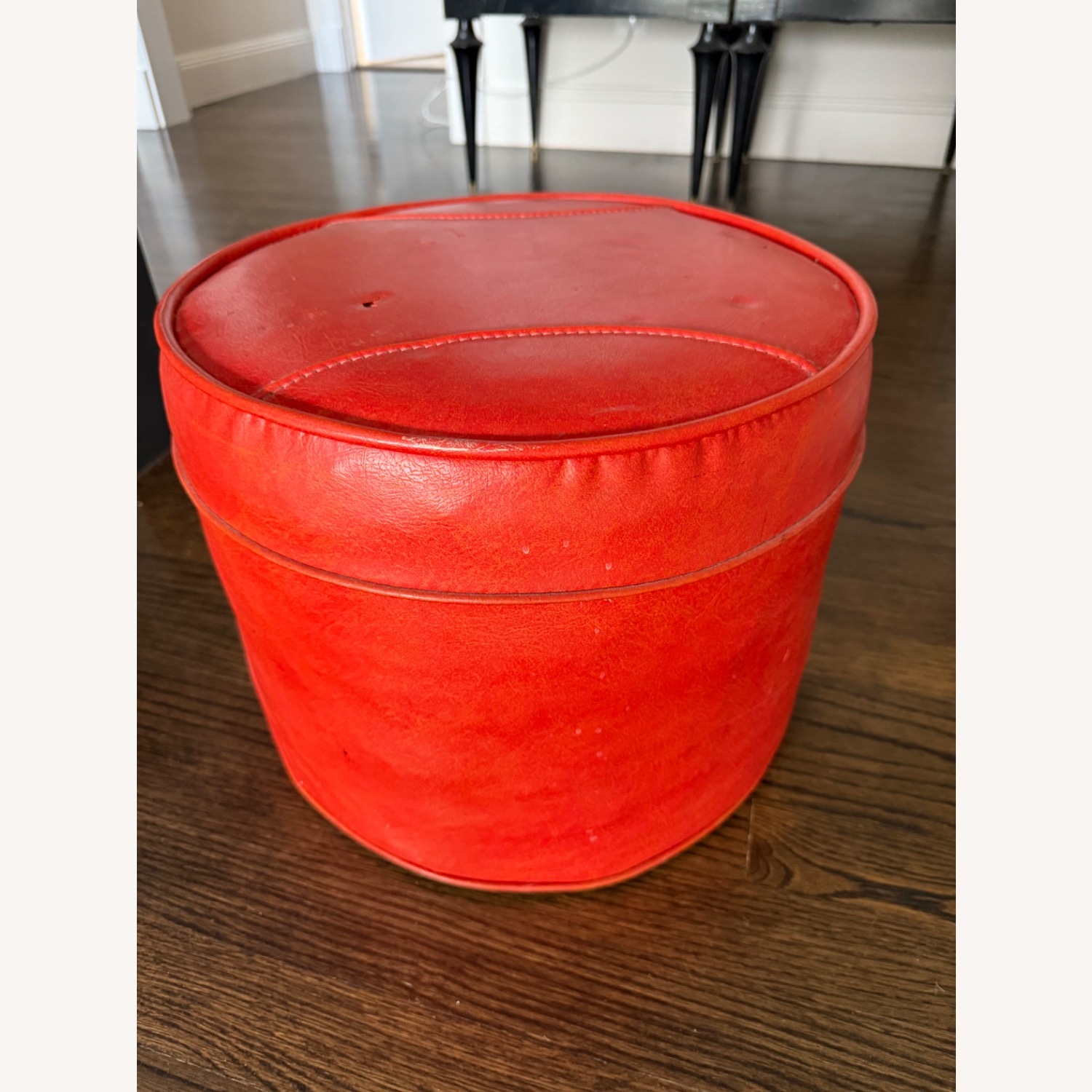 Vintage/Antique Finds Orange Leather Ottoman - image-1