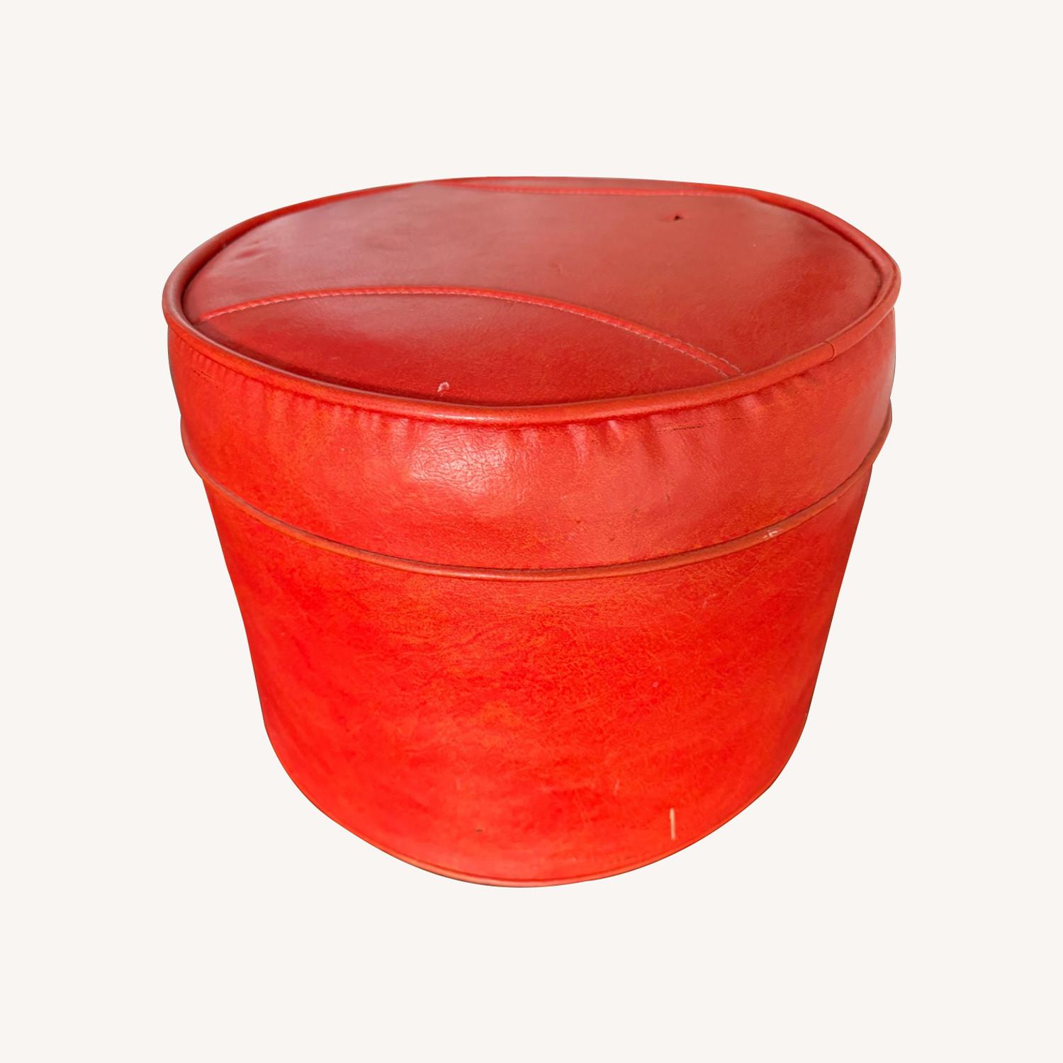 Vintage/Antique Finds Orange Leather Ottoman - image-0