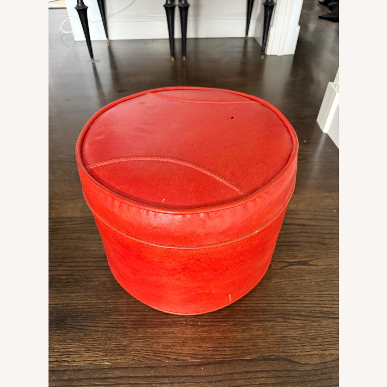 Vintage/Antique Finds Orange Leather Ottoman - image-3