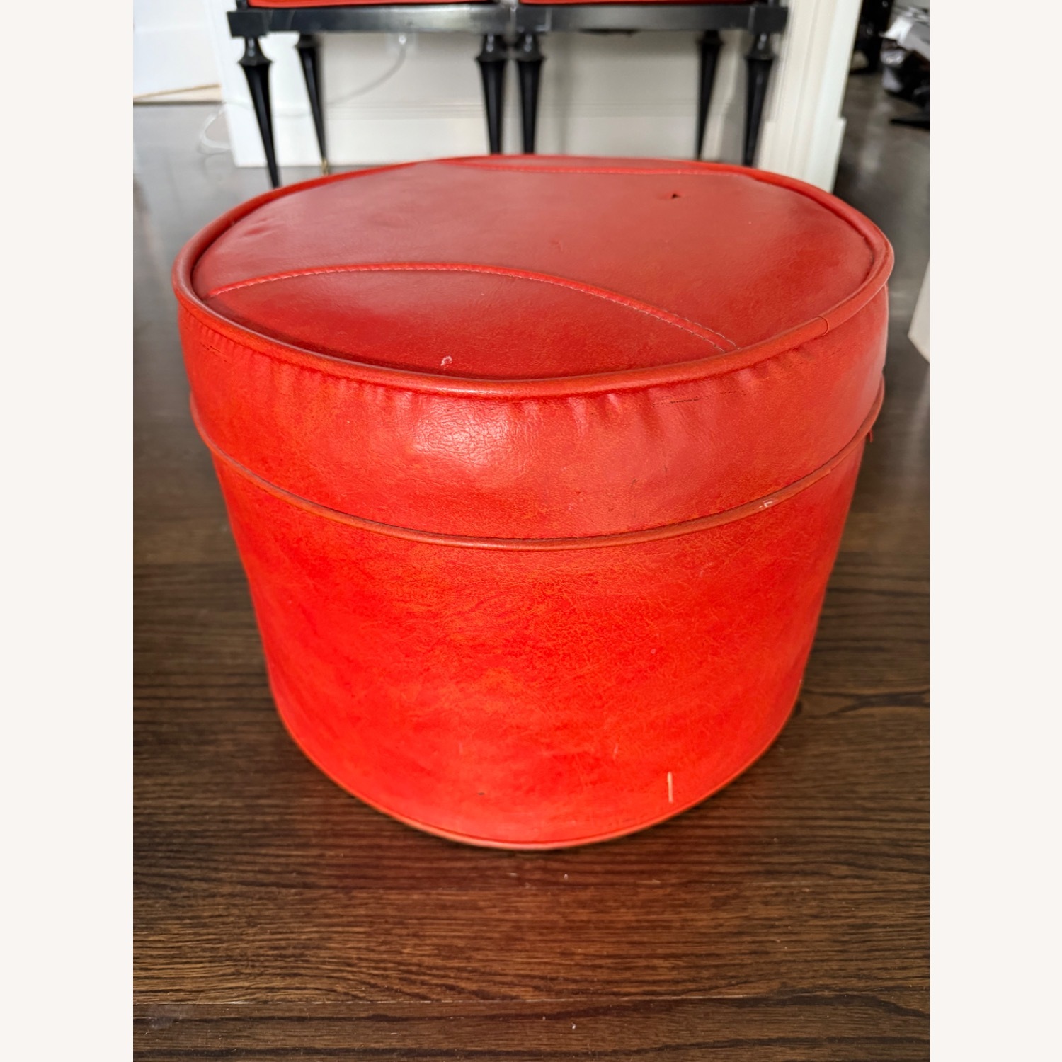 Vintage/Antique Finds Orange Leather Ottoman - image-2