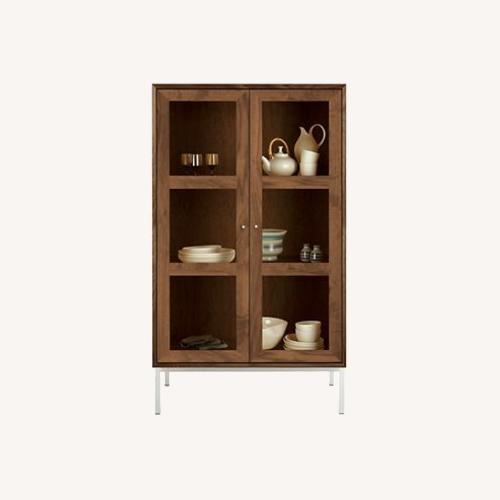 Used Room & Board Delano Walnut Display Cabinet with Glass Doors for sale on AptDeco