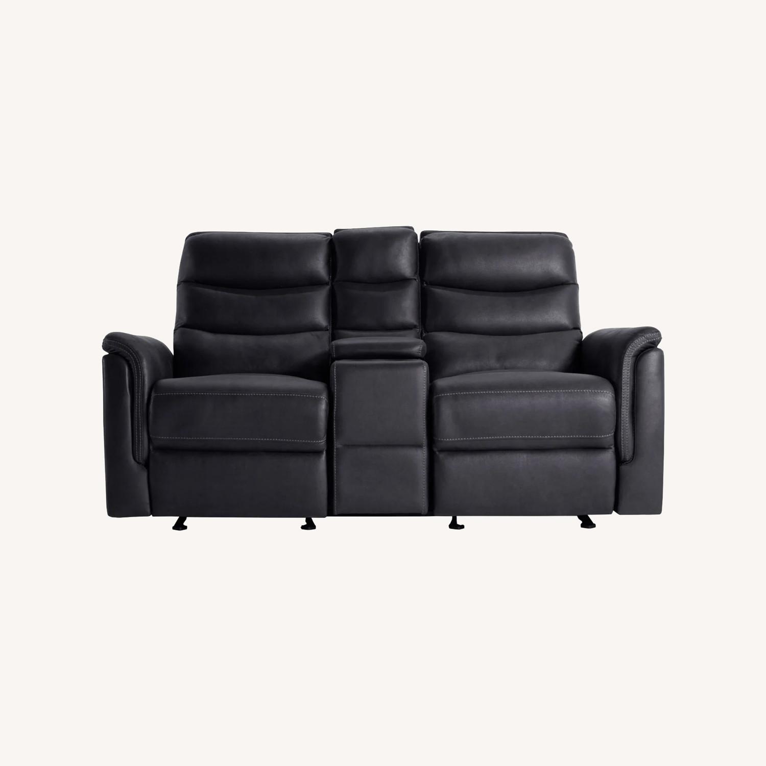 Forte Charcoal Reclining Gliding Console Loveseat - image-0