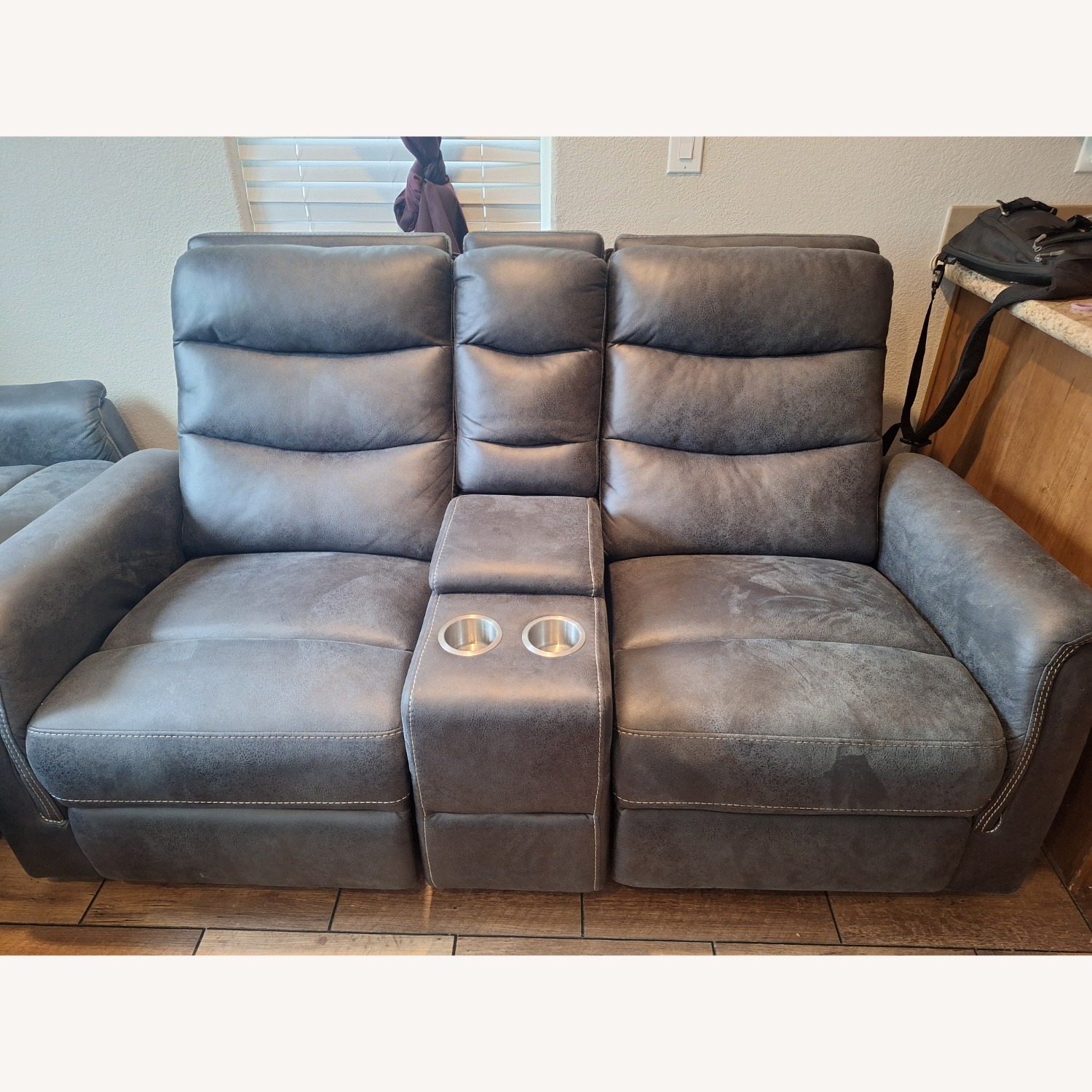 Forte Charcoal Reclining Gliding Console Loveseat - image-1