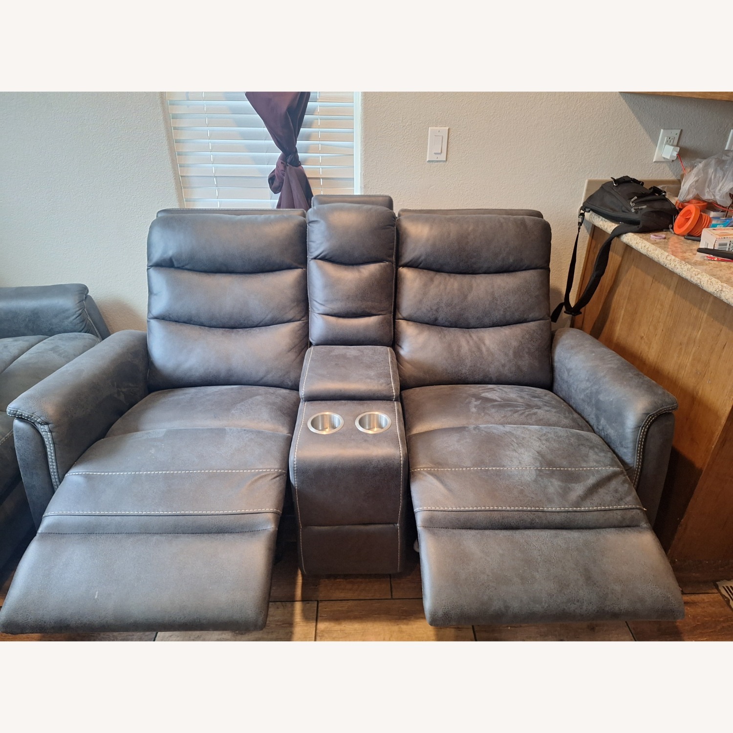 Forte Charcoal Reclining Gliding Console Loveseat - image-3