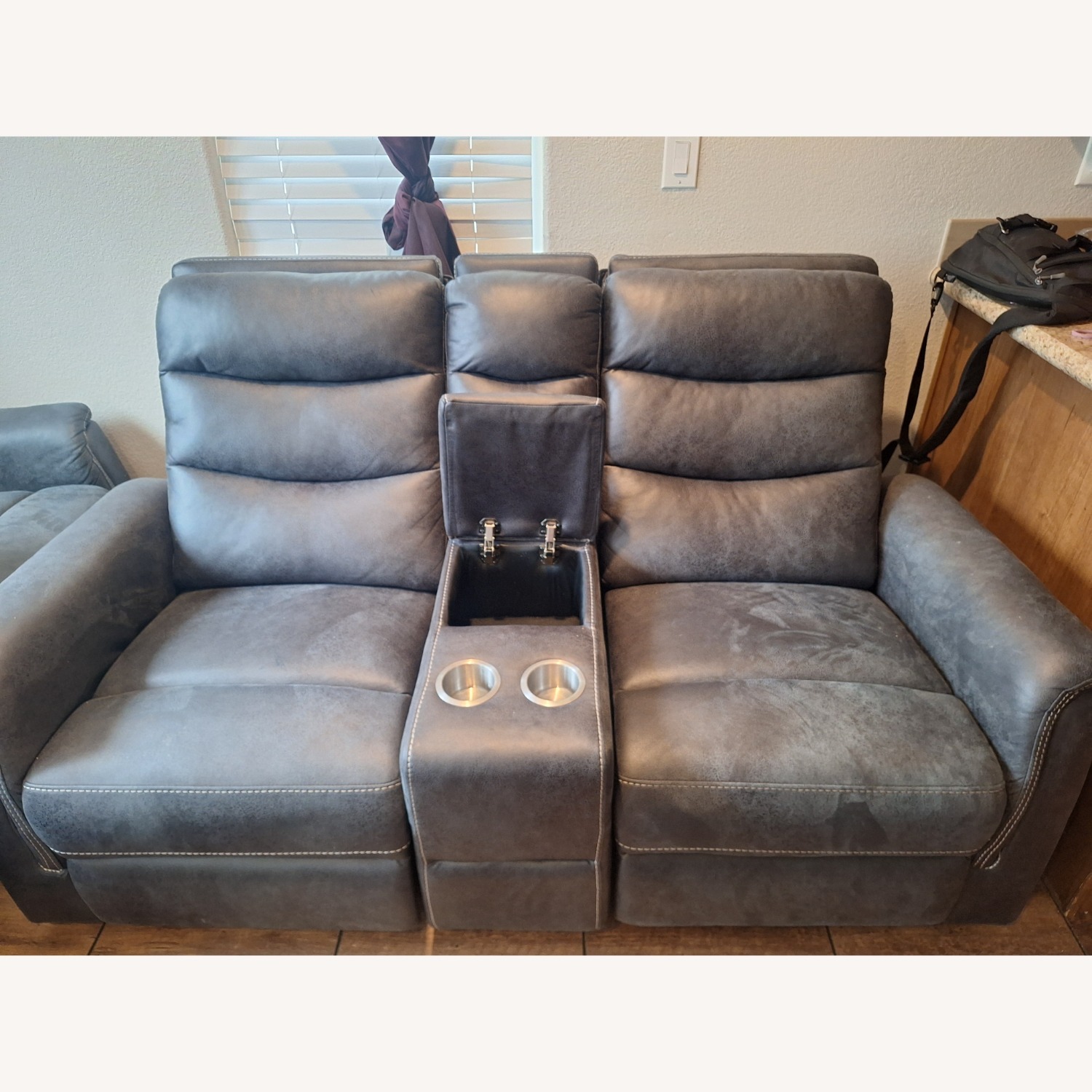 Forte Charcoal Reclining Gliding Console Loveseat - image-2