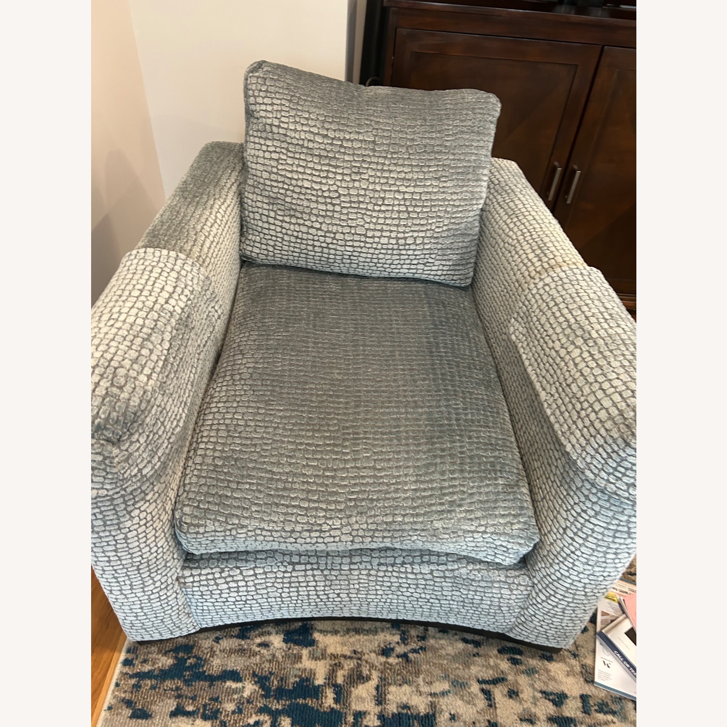 Lee Industries Blue Fabric Swivel Accent Chairs - image-7