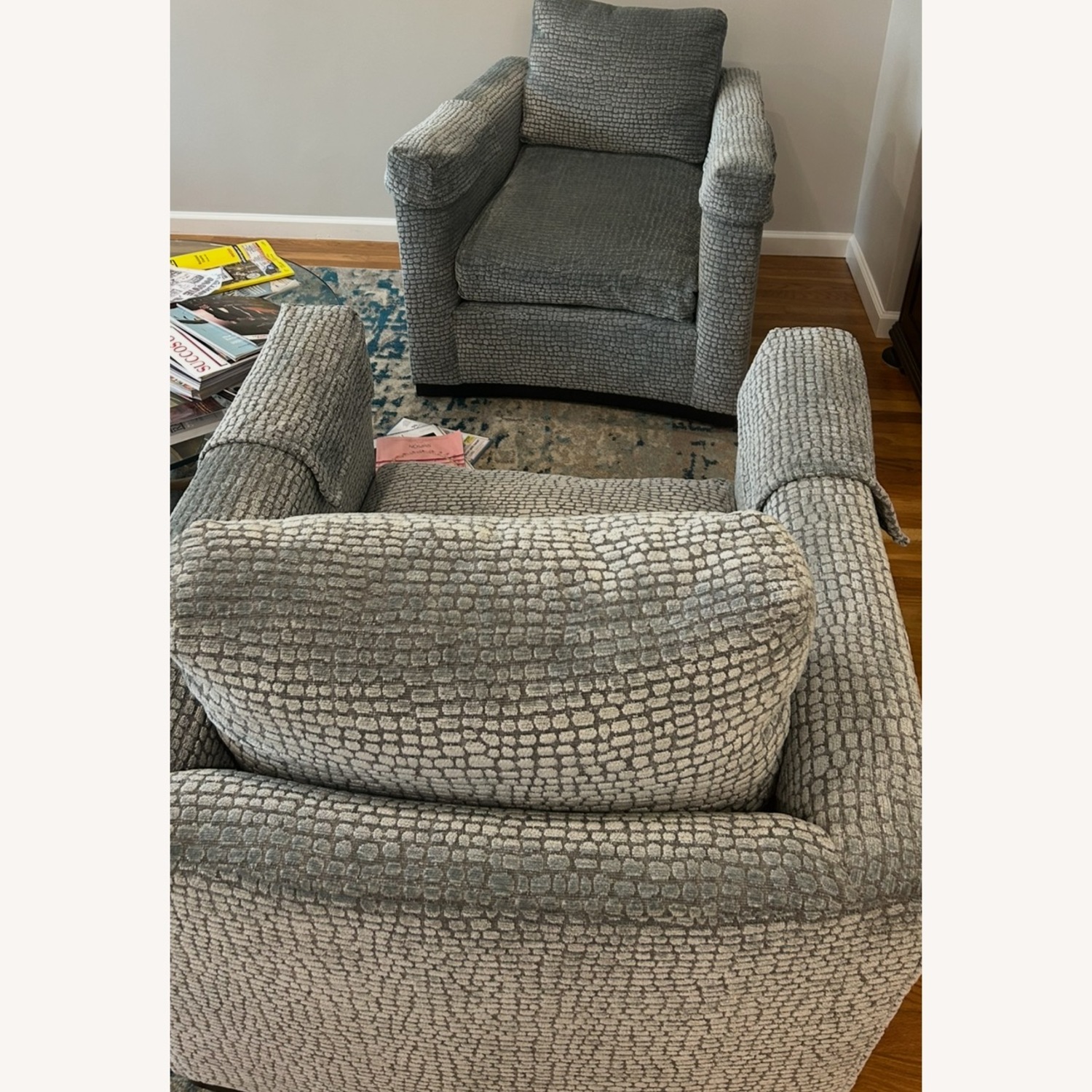 Lee Industries Blue Fabric Swivel Accent Chairs - image-4