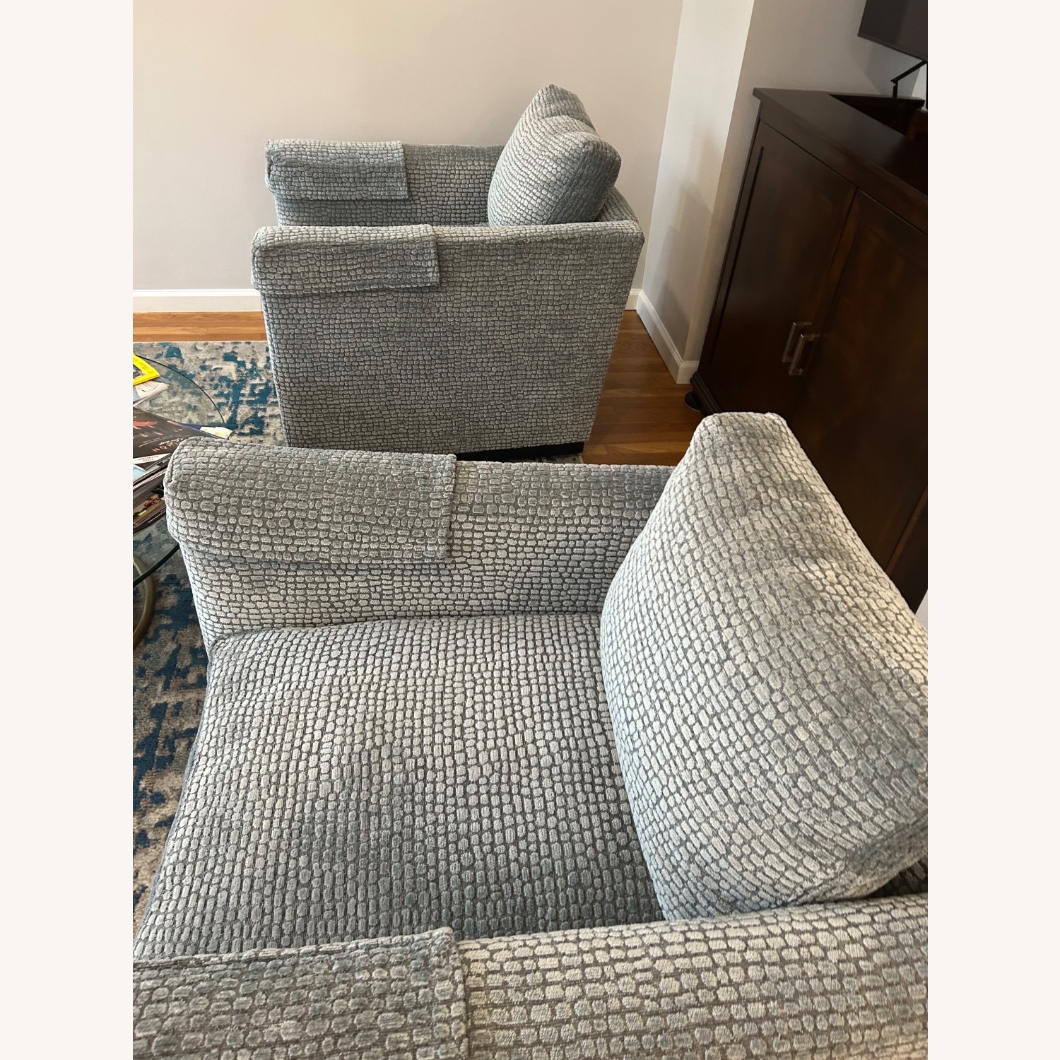 Lee Industries Blue Fabric Swivel Accent Chairs - image-2