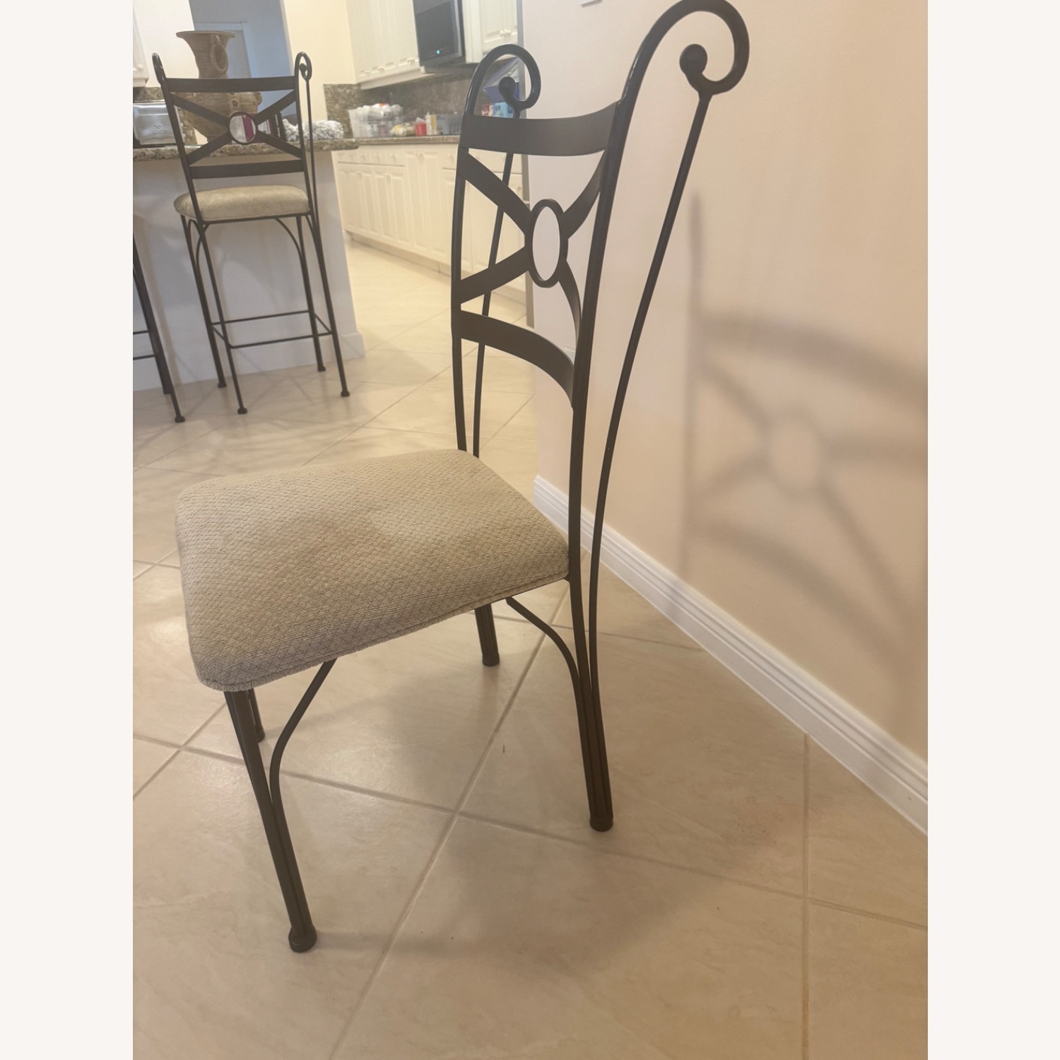 Antique Light Brown Fabric Dining Chairs - image-3