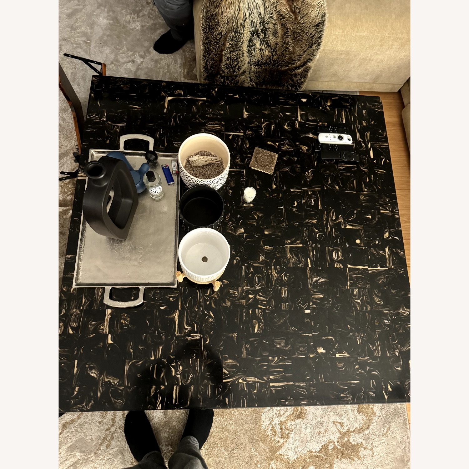 CB2 Scatola 48" Square Brown Tiled Resin Coffee Table - image-1