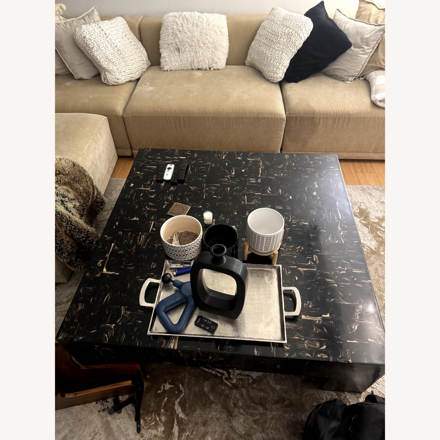 CB2 Scatola 48" Square Brown Tiled Resin Coffee Table - image-2