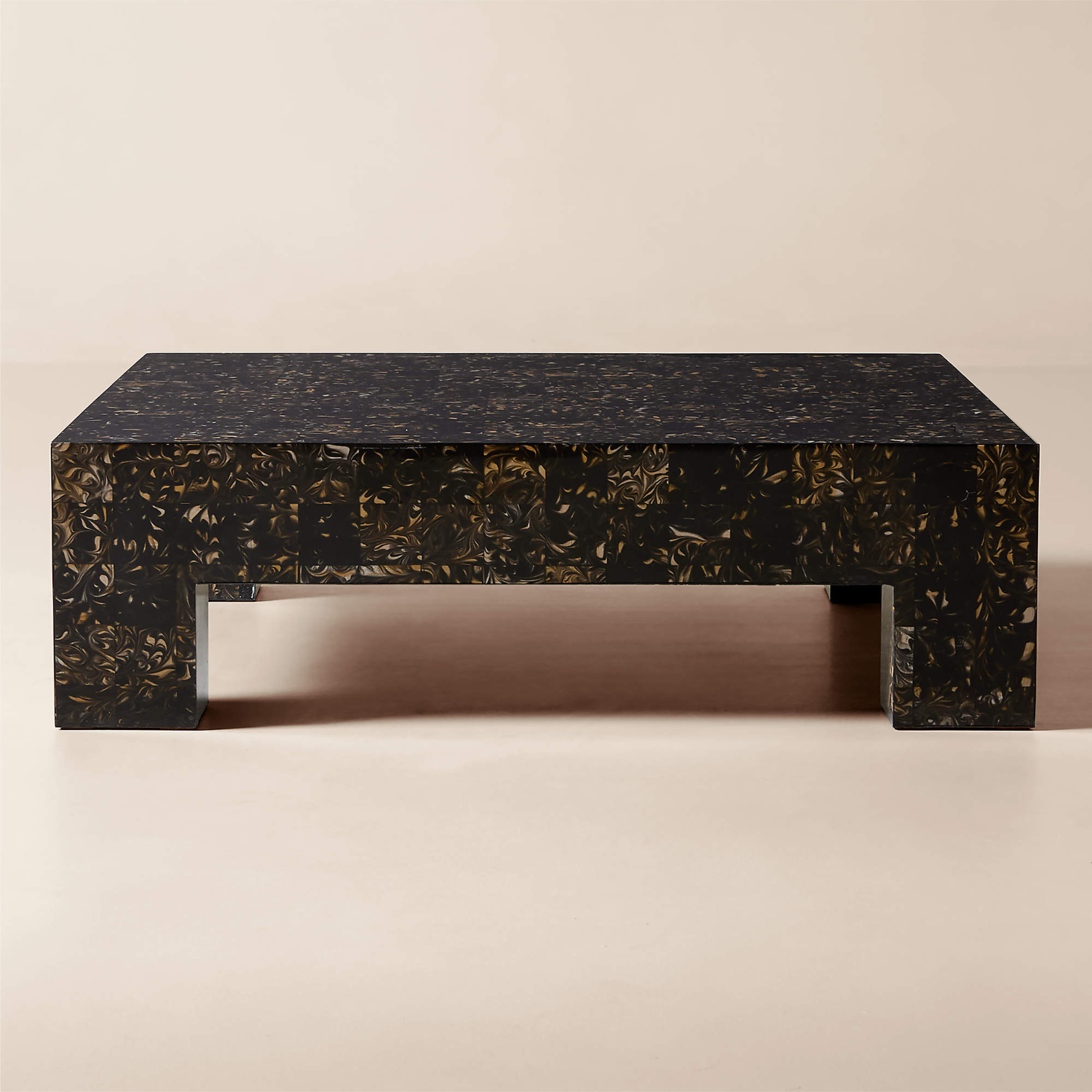 CB2 Scatola 48" Square Brown Tiled Resin Coffee Table - image-7