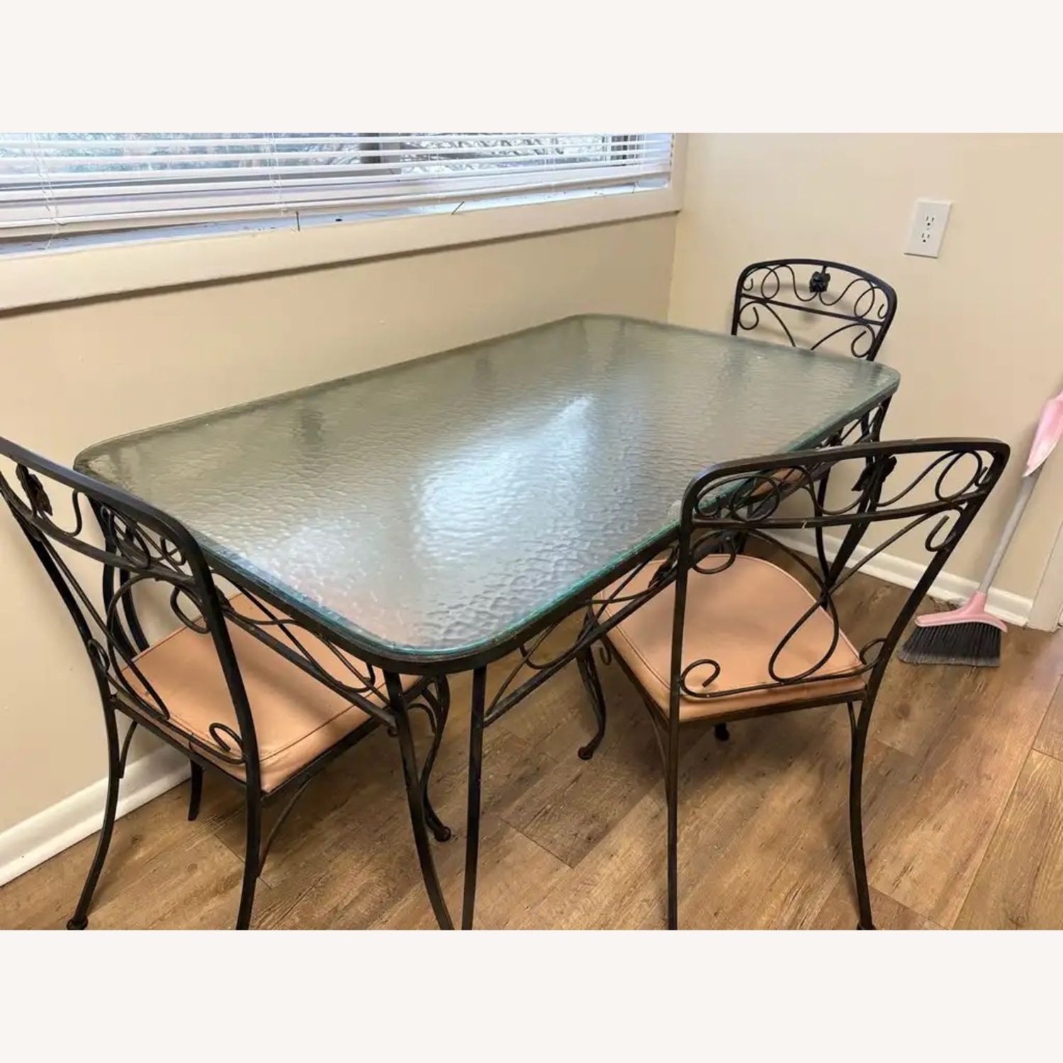Vintage 1970 Glass & Wrought Iron Patio Set - image-4