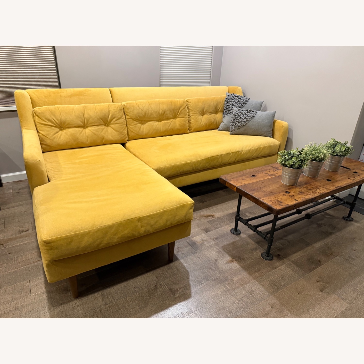 West Elm Crosby 2pc Sectional W Chaise in Yellow Velvet - image-1