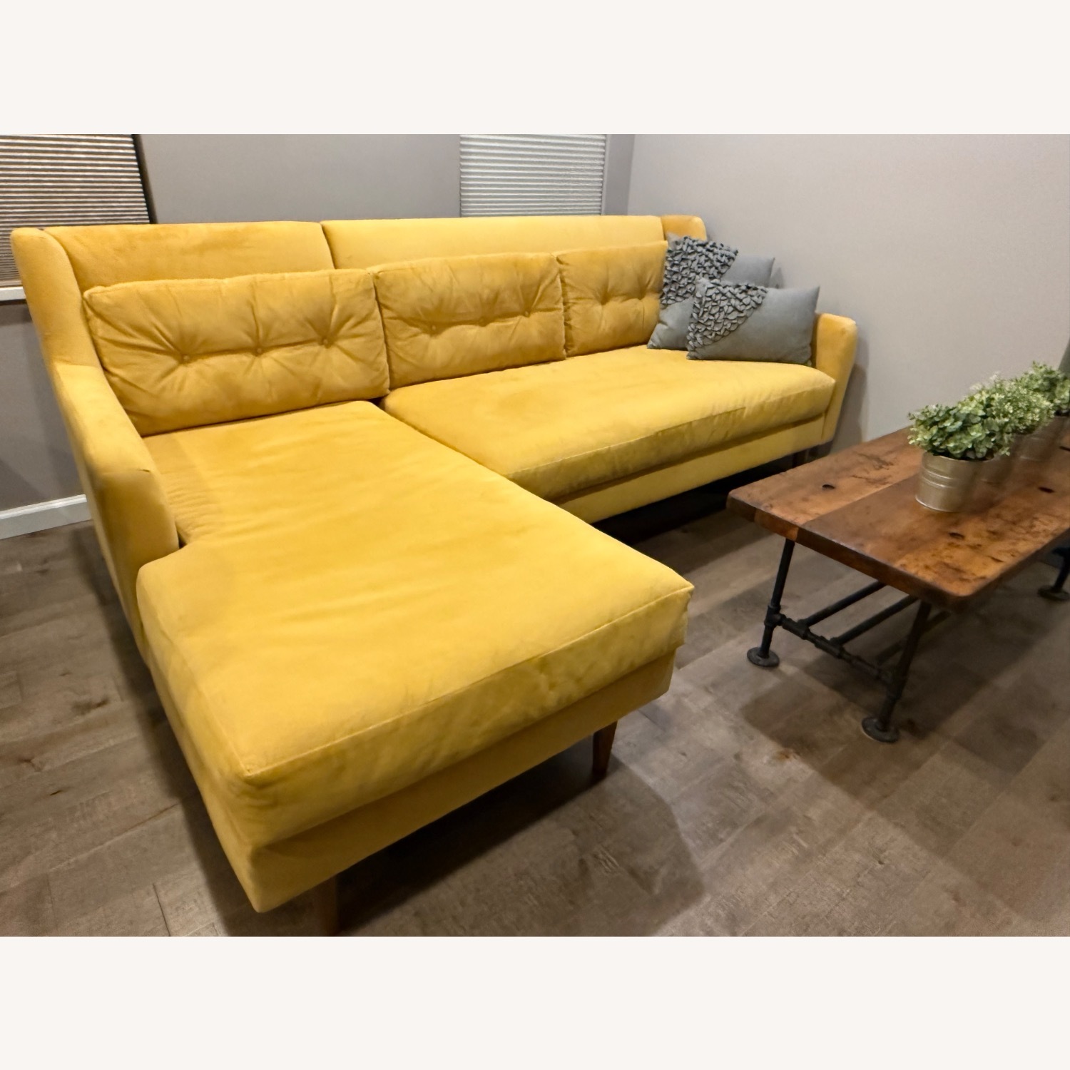West Elm Crosby 2pc Sectional W Chaise in Yellow Velvet - image-2