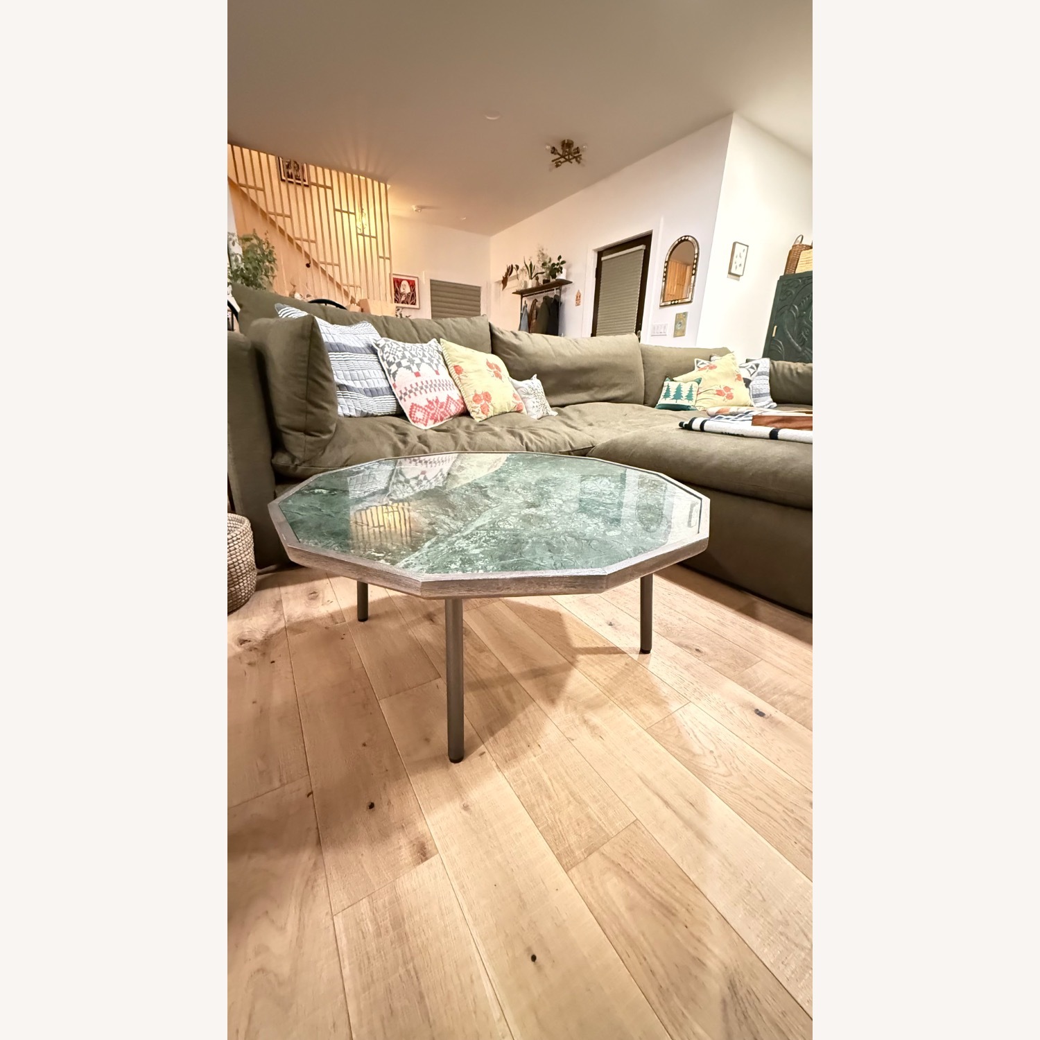 Crate & Barrel Light Brown Marble Coffee Table - image-2