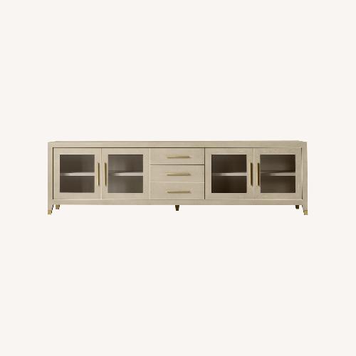 Used Graydon Shagreen Glass 4-Door Media Console with Drawers for sale on AptDeco