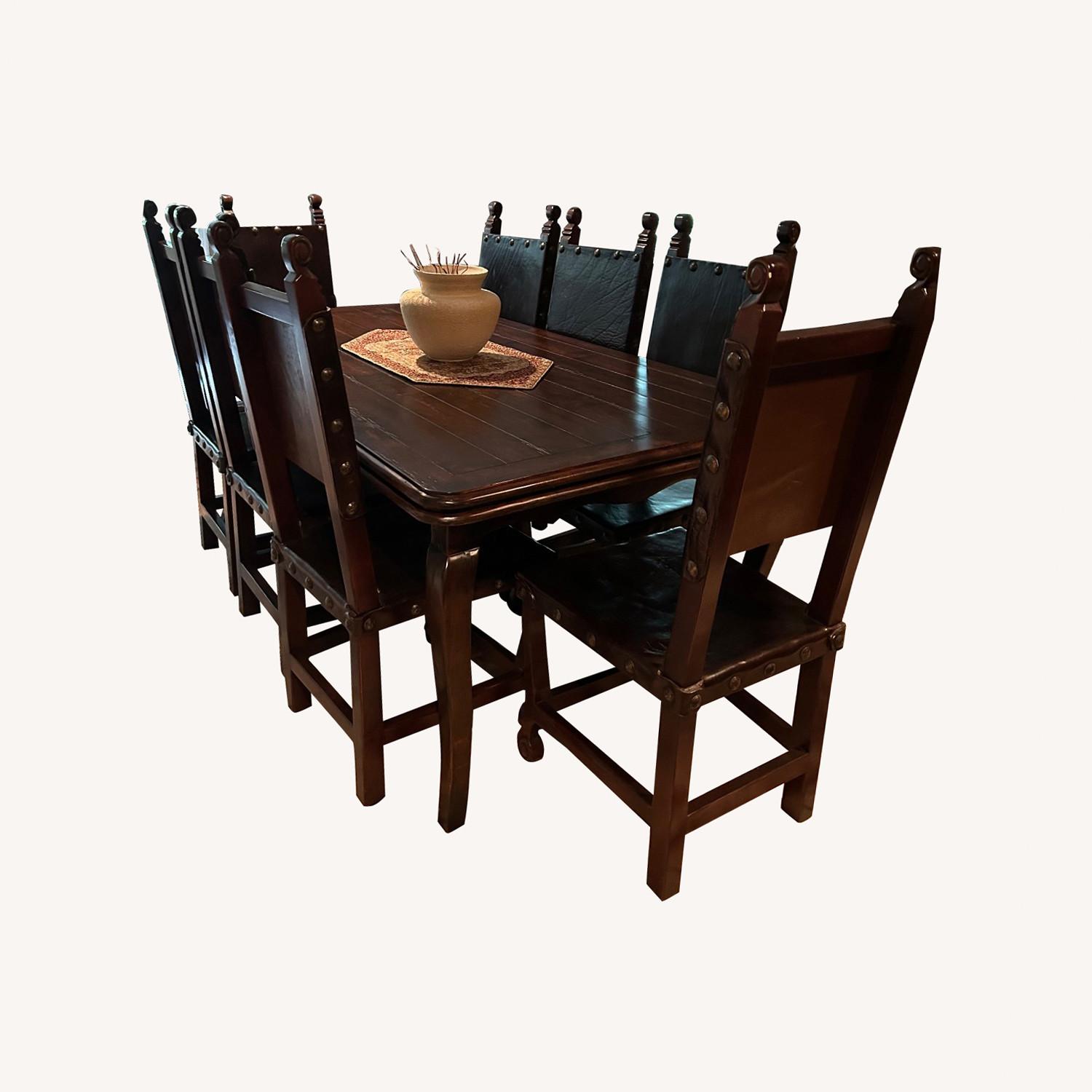 Dark Brown Leather Dining Set - image-0
