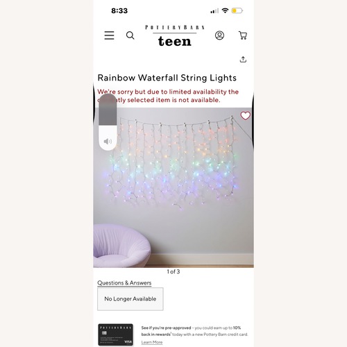 Used Pottery Barn Teen Waterfall Rainbow Lights for sale on AptDeco