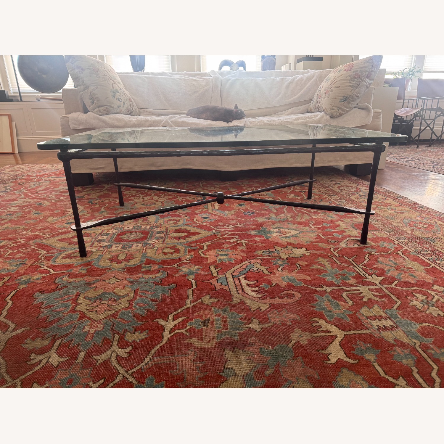 Modern Iron Glass Top Coffee Table - image-5