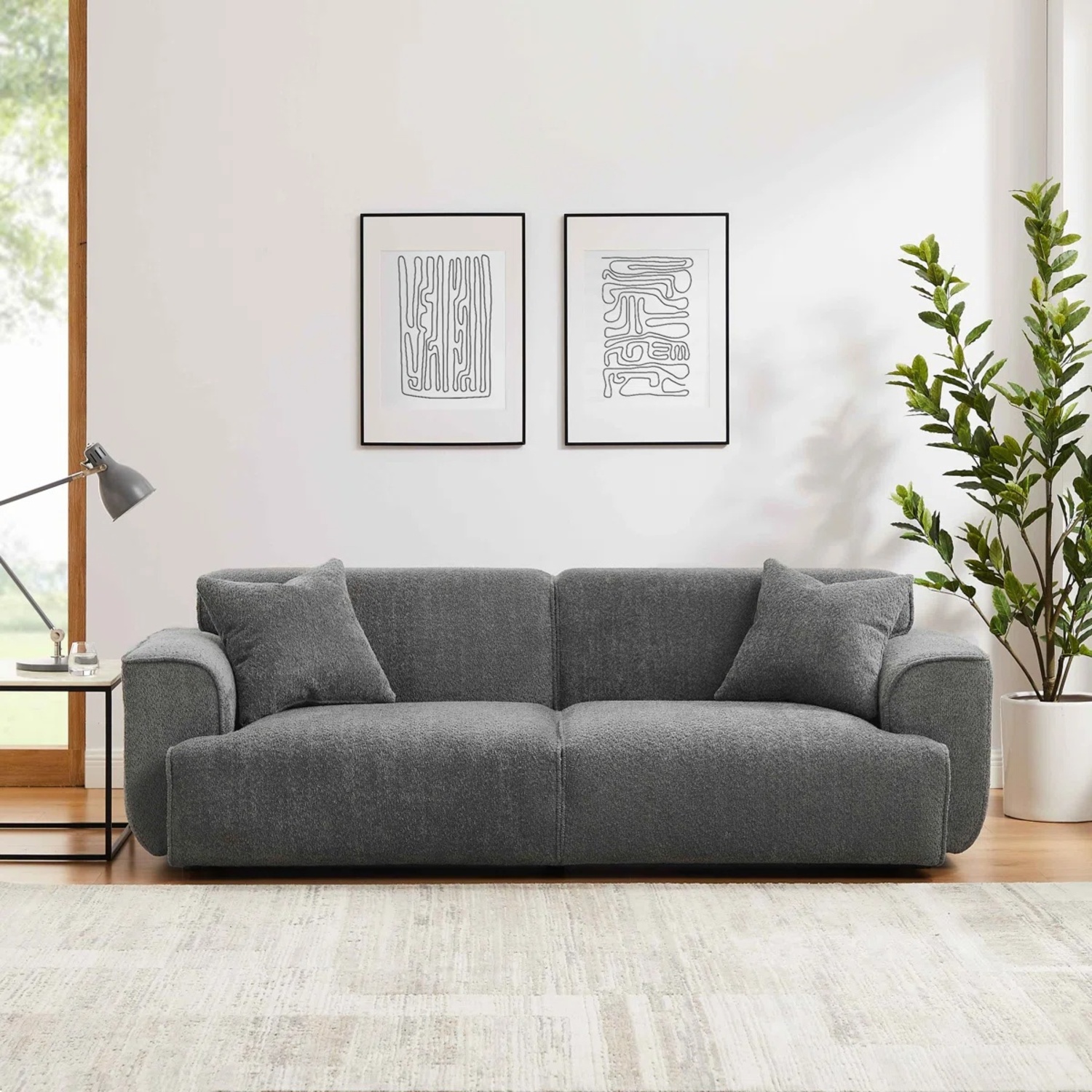 Dark Gray Boucle 2 Seater Sofa - image-5