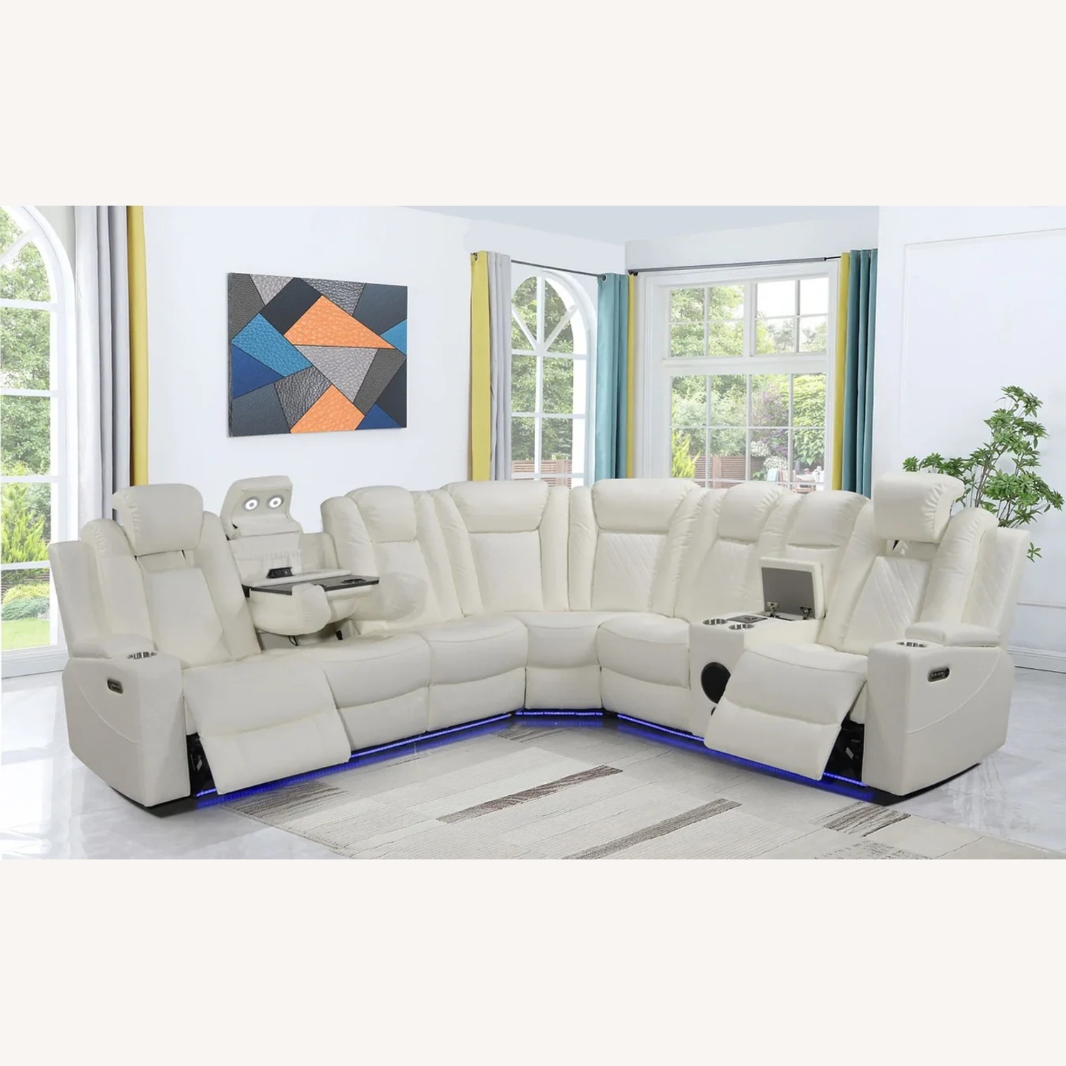 Zara Home White Leather 3+ Piece Sectional - image-10
