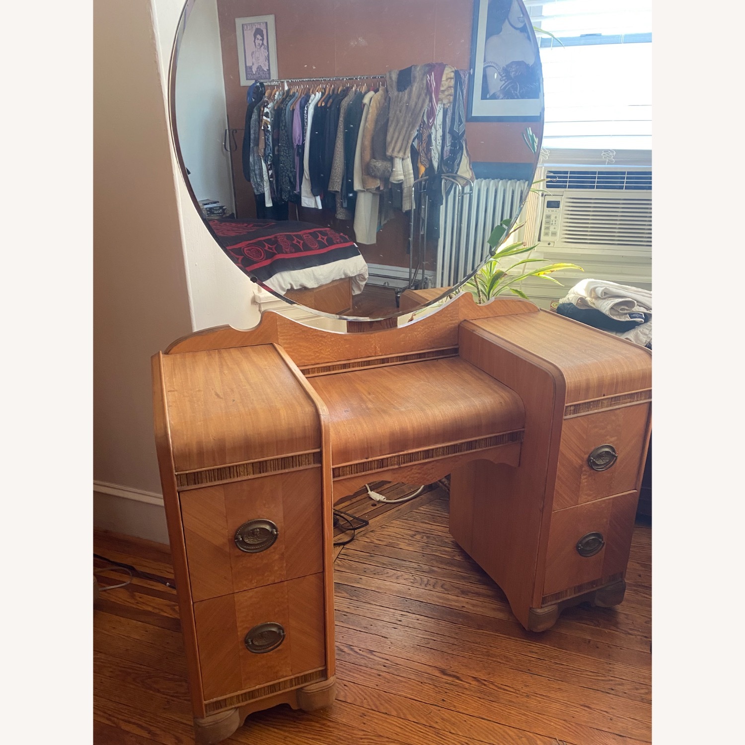 Vintage/Antique Wood Vanity with Mirror - image-1