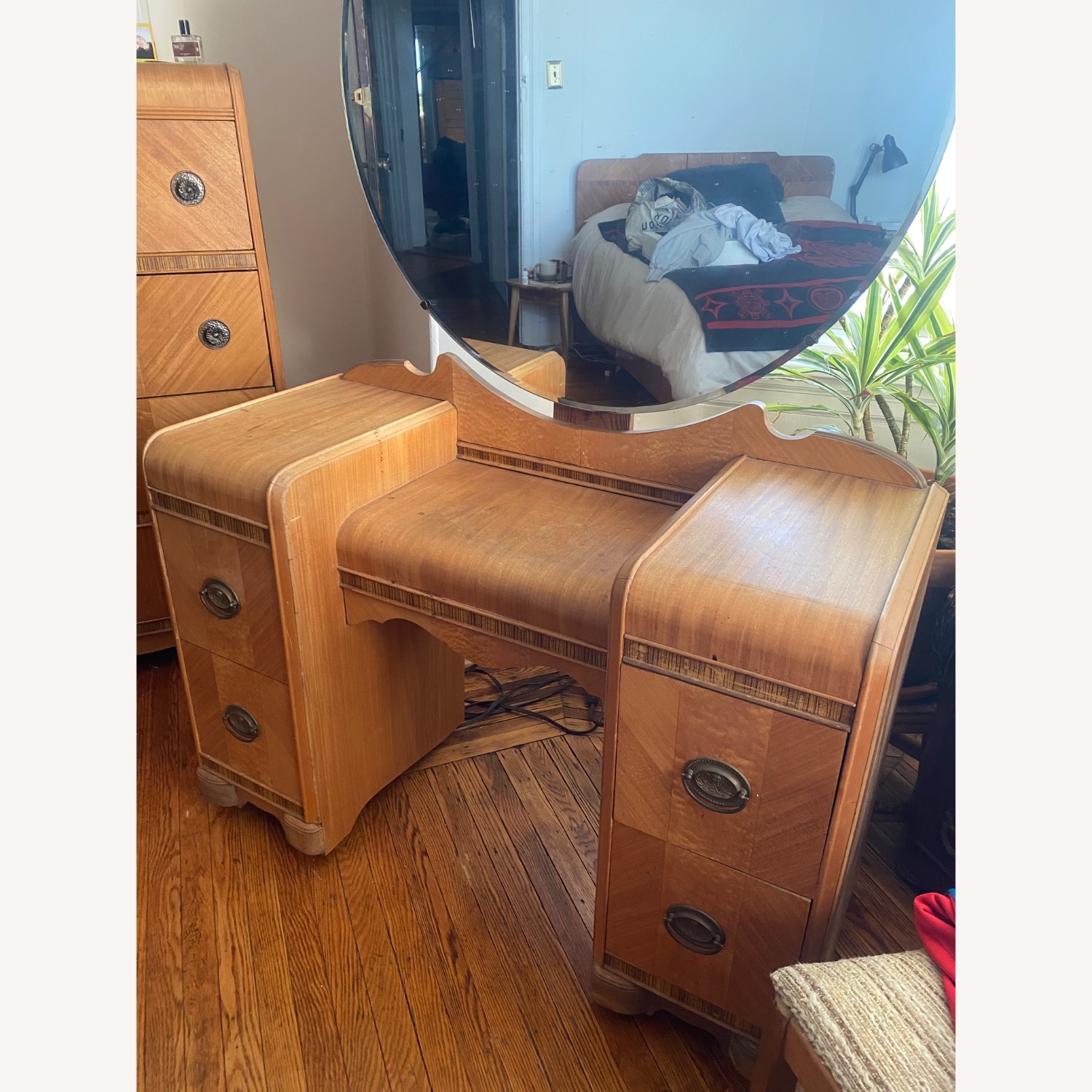 Vintage/Antique Wood Vanity with Mirror - image-2